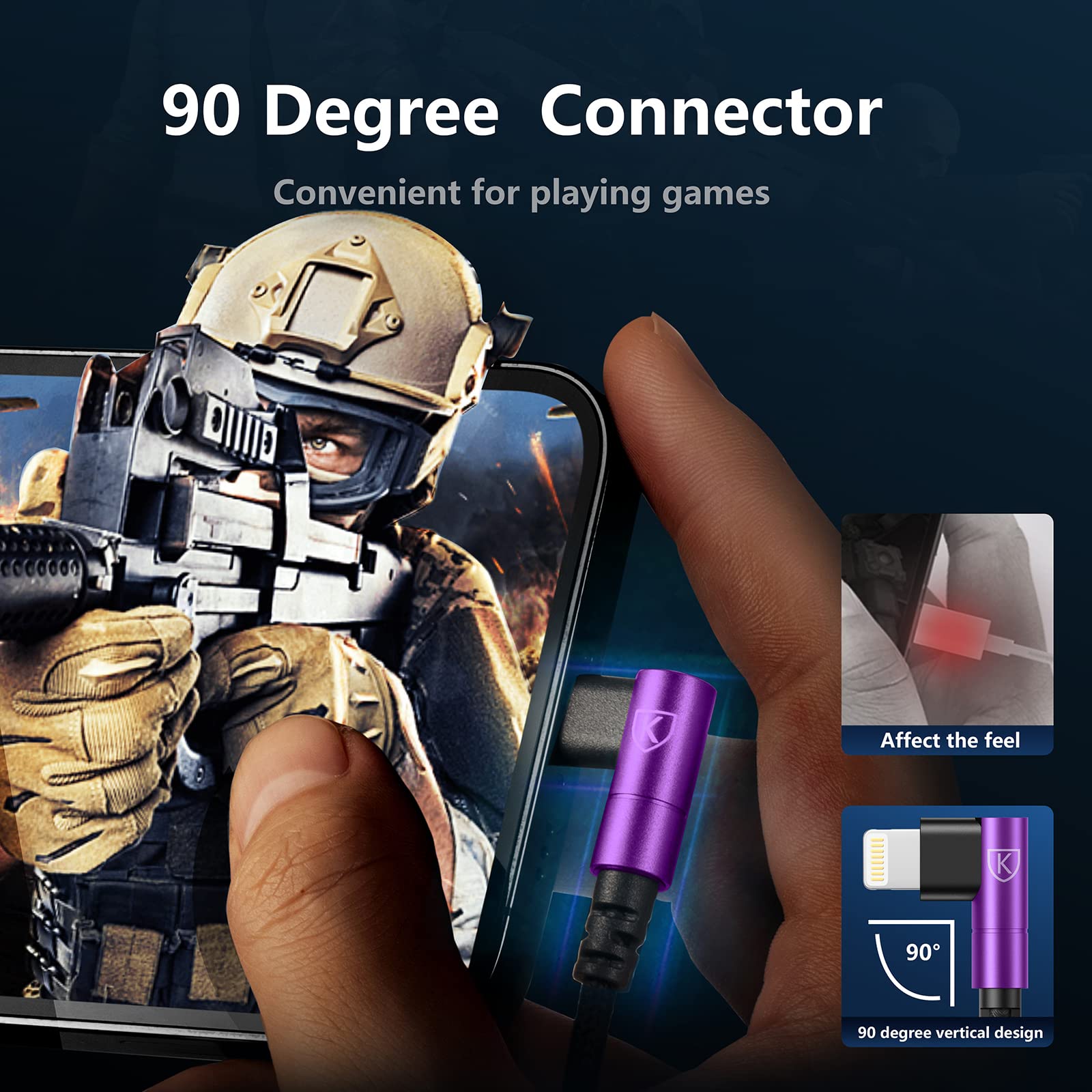 10Ft Iphone Charger Cable,3Pack 90 Degree Charging Cable, [Apple Mfi Certified] Long Lightning Cable Fast Charging Cord Compatible For Iphone 14/13/12/11/Pro/Max/Mini/X/Plus/8/7/6/Plus/   Purple