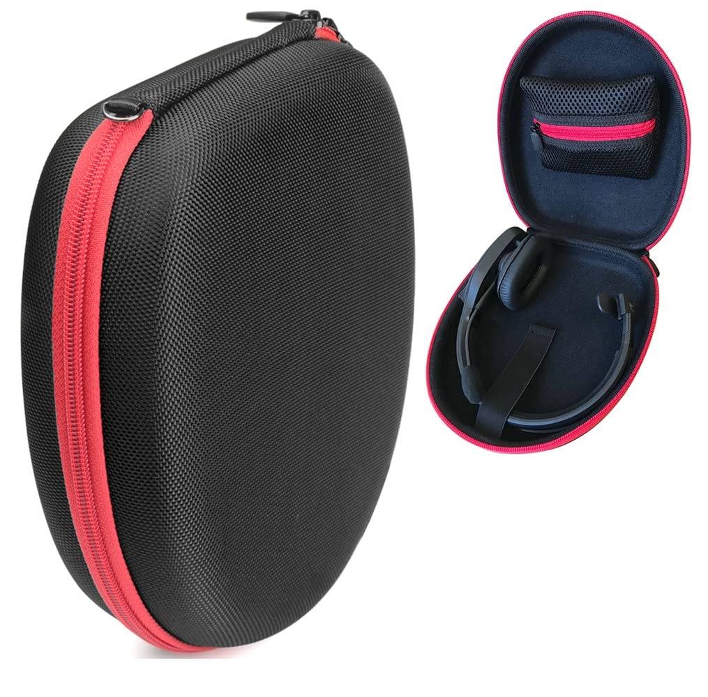 Headset Case for VXi BlueParrott B450-XT, B450-XT -204010-C, B350-XT, B250-XTS, C400-XT, Mesh pocket for cable, amplifier and other accessories, detachable wrist strap for easy carry, Black + red zip