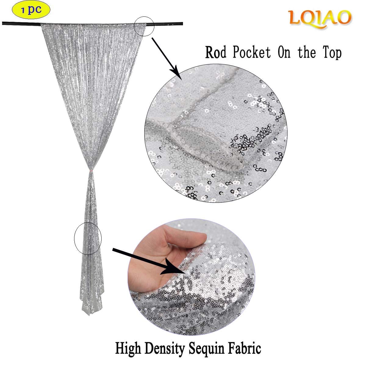 Lqiao Sequin Backdrop Curtain Panel 2X8Ft Silver, Sequin Photography Backdrop Curtain For Party/Home Curtain Decoration 1Pc, Poc