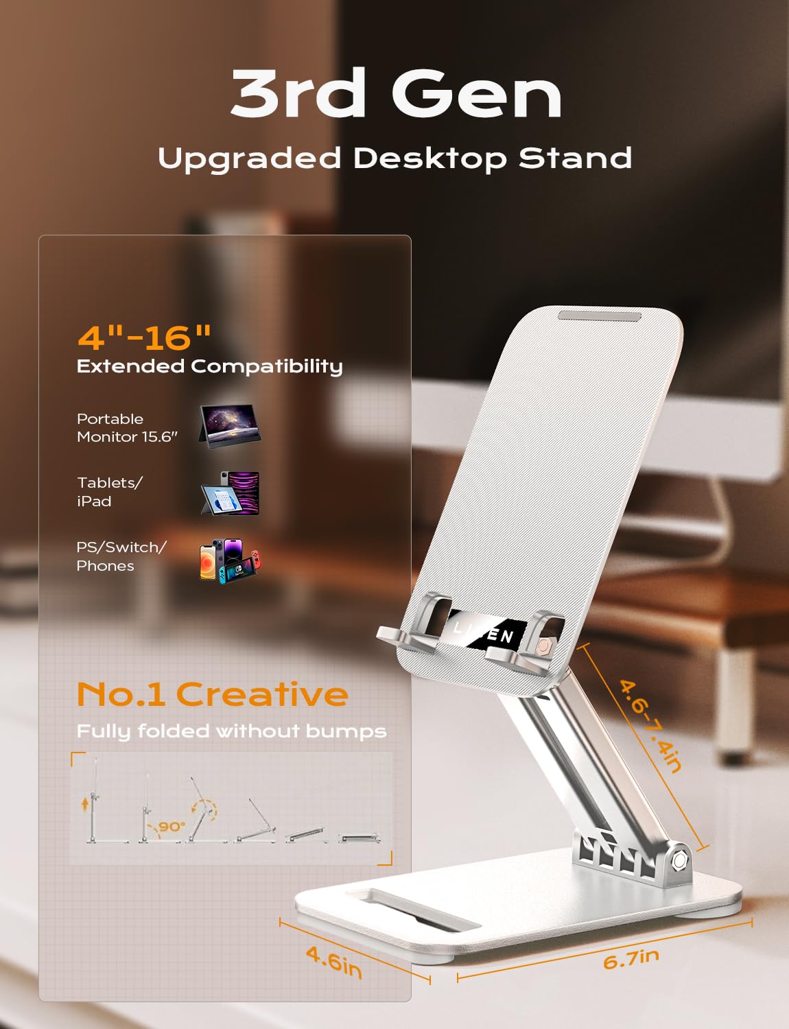 Lisen Tablet Stand For Ipad Stand Holder Desk, Foldable Ipad Pro Holder Portable Monitor Stand Travel Accessories,Home Office De