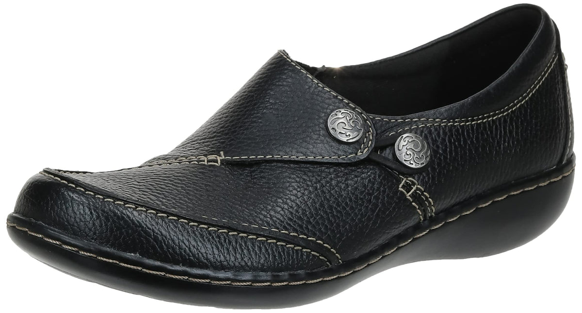 Clarks Womens Ashland Lane Q Slip On Loafer, Black, 75 X Wide Us