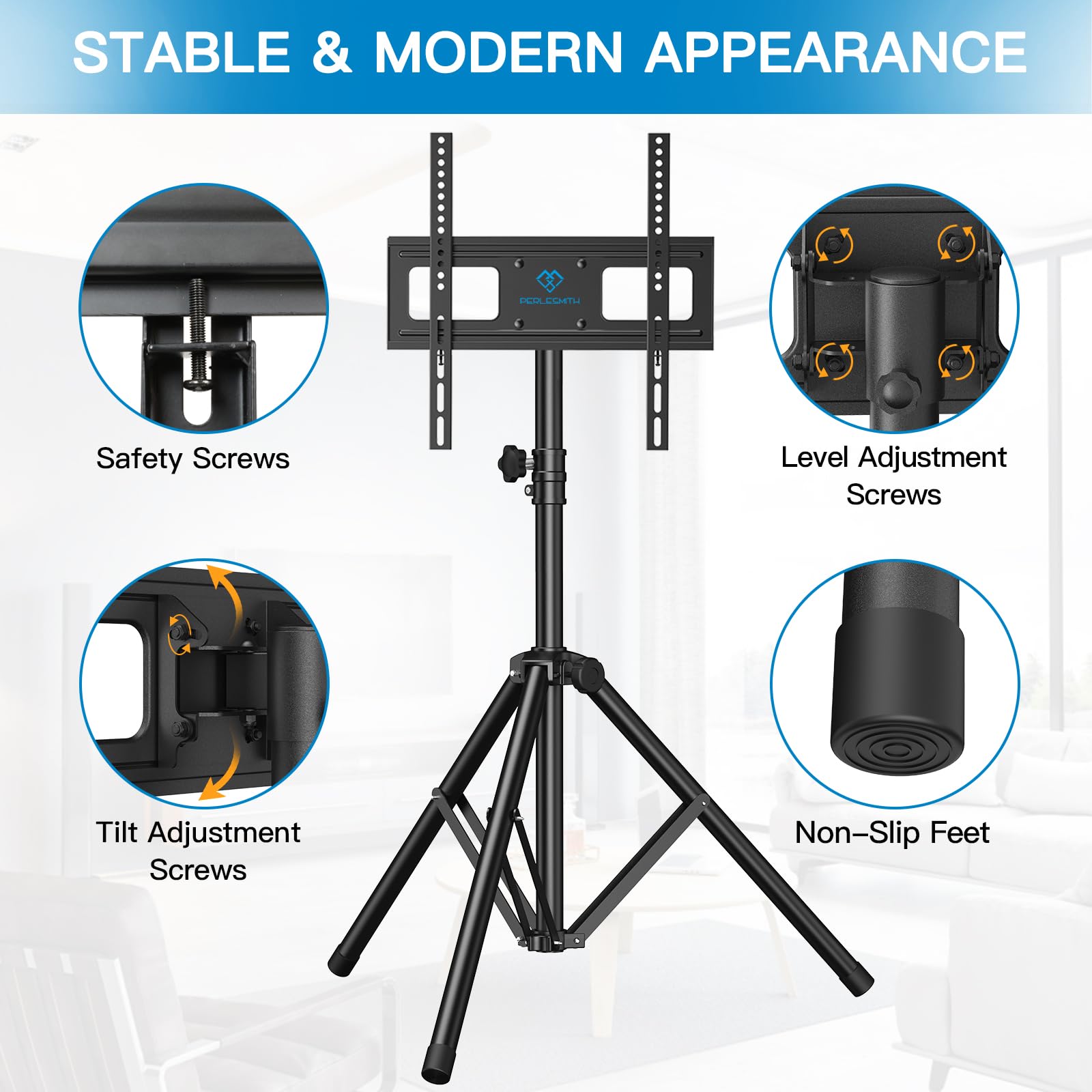 Perlesmith Tv Tripod Stand-Portable Tv Stand For 23-65 Inch Led Lcd Oled Flat Screen Tvs-Height Adjustable Display Floor Tv Stan
