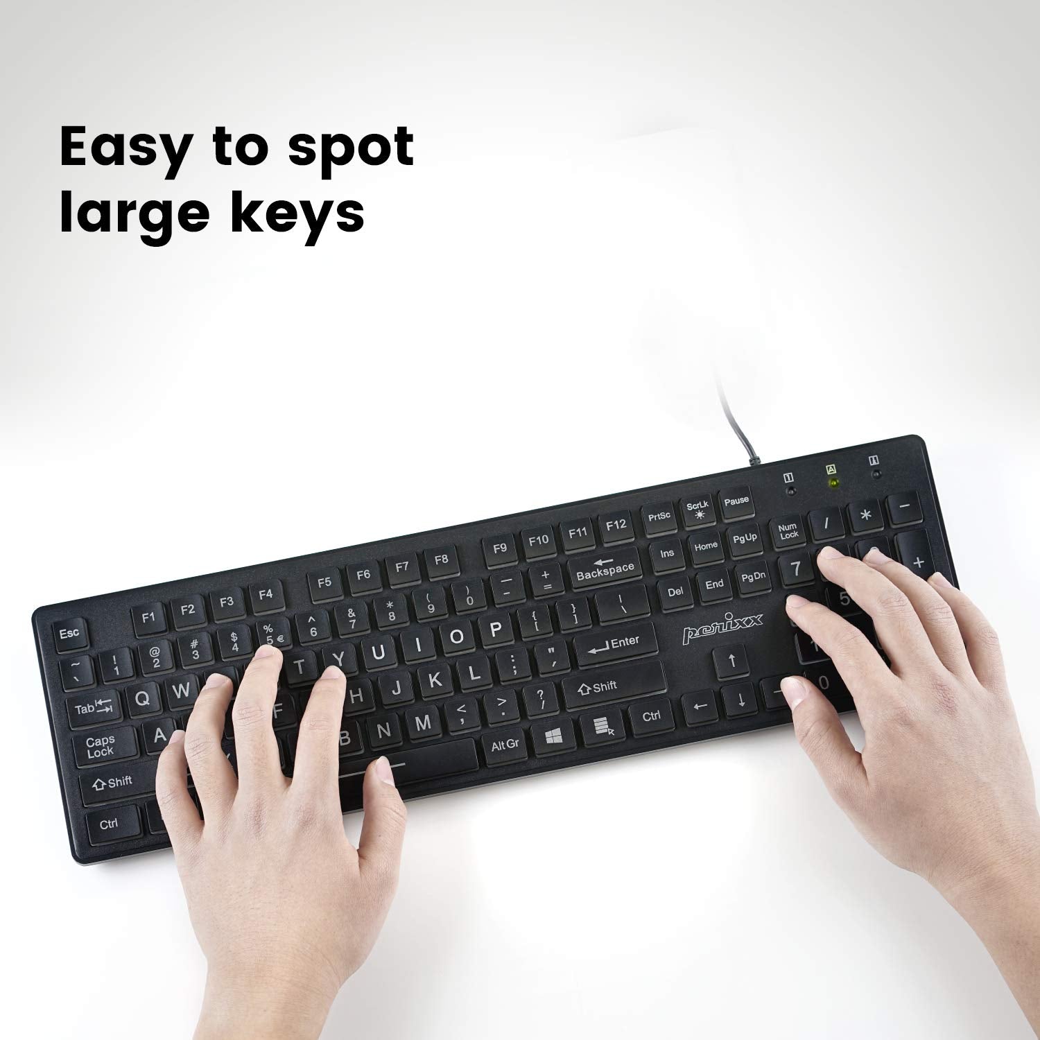 Perixx Periboard 317 Wired Backlit Usb Keyboard, Big Print Letter With White Illuminated Led, Us English Layout,Black