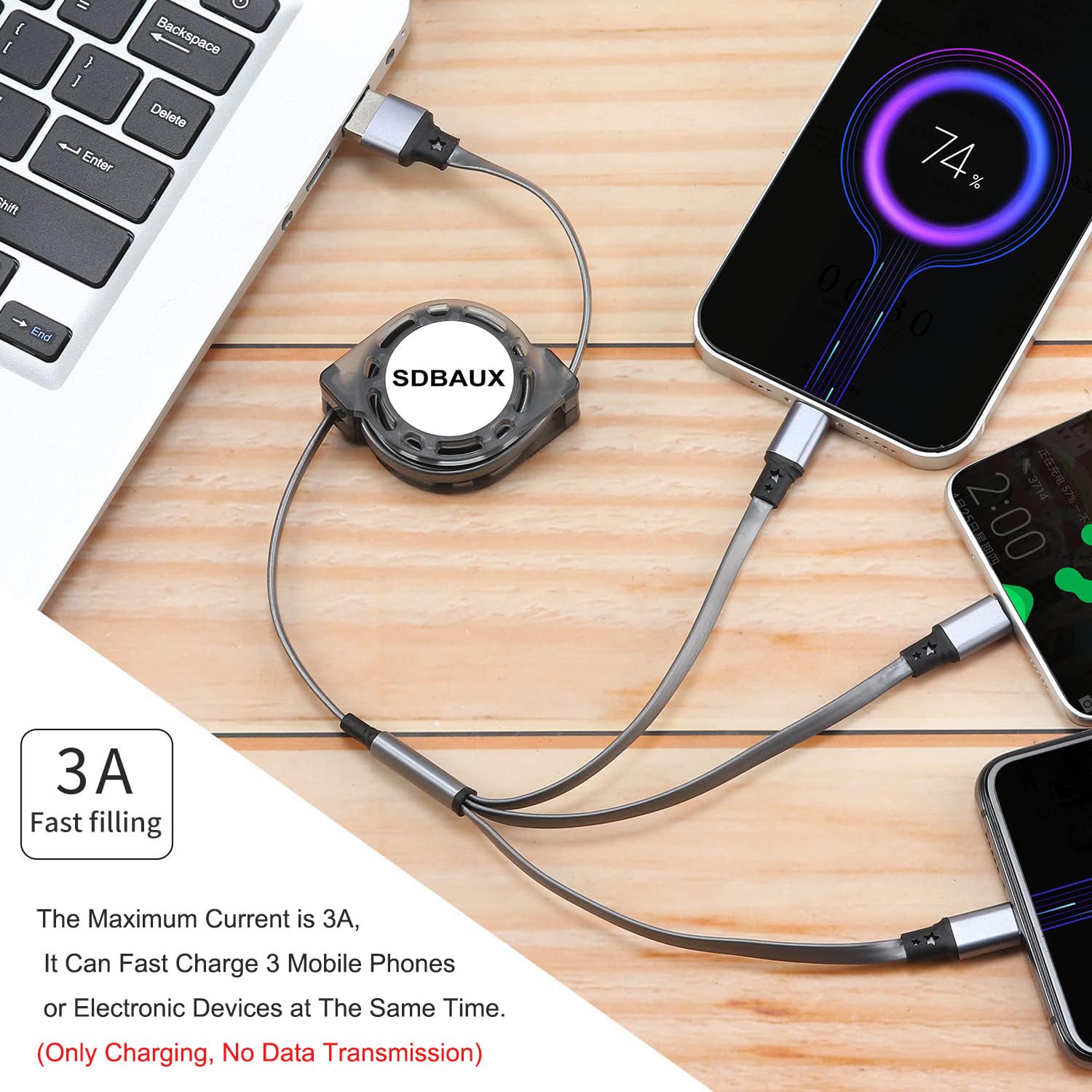 Sdbaux 2Pack Multi Usb Charger Cable Retractable 3 In 1 Multiple Charging Cord Adapter With Mini Type C Micro Usb Port Connector