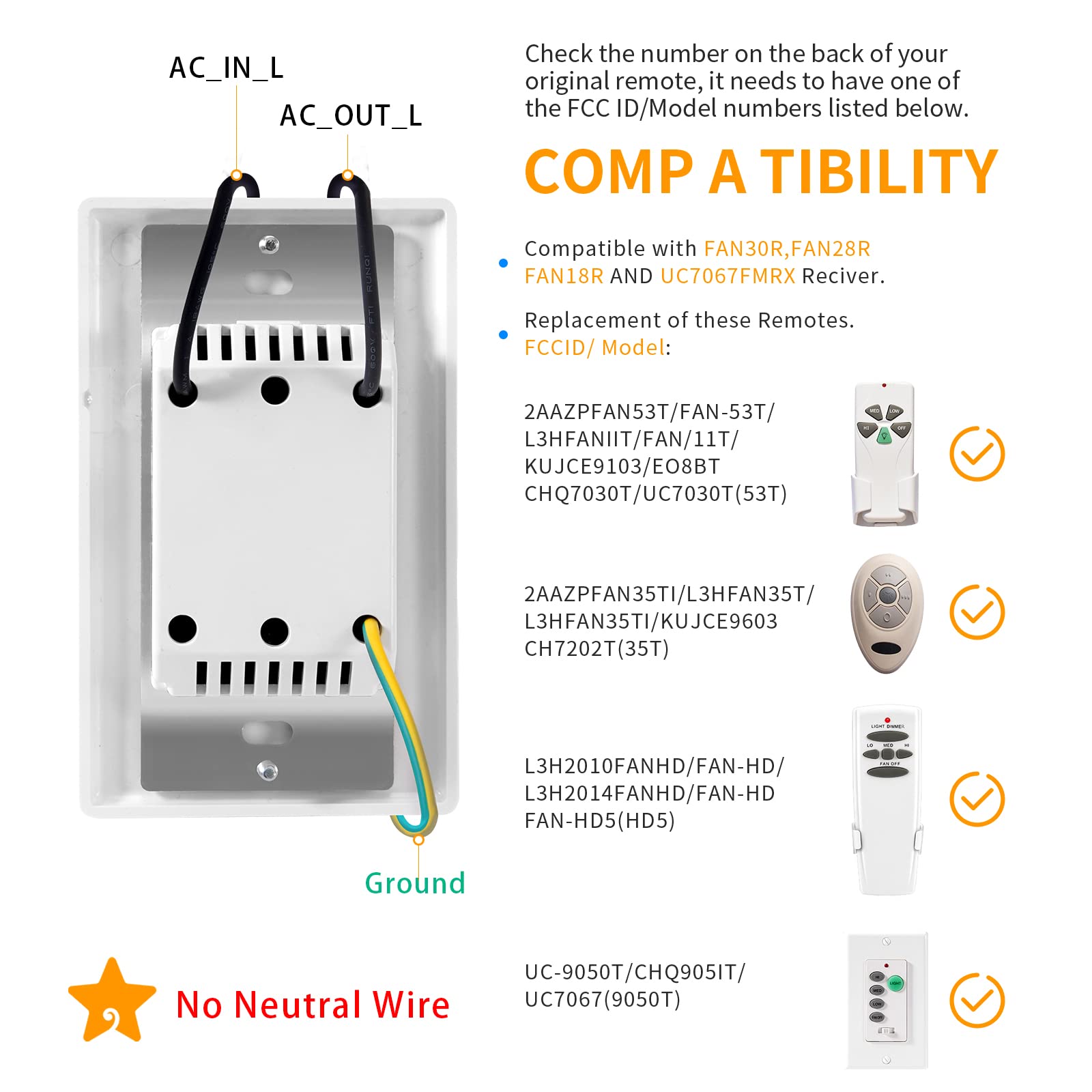 Humpptom Universal Ceiling Fan Remote Control, Ceiling Fan Wall Switch Uc9050T, Uc9050T Ceiling Fan Wall Remote Control Compatib