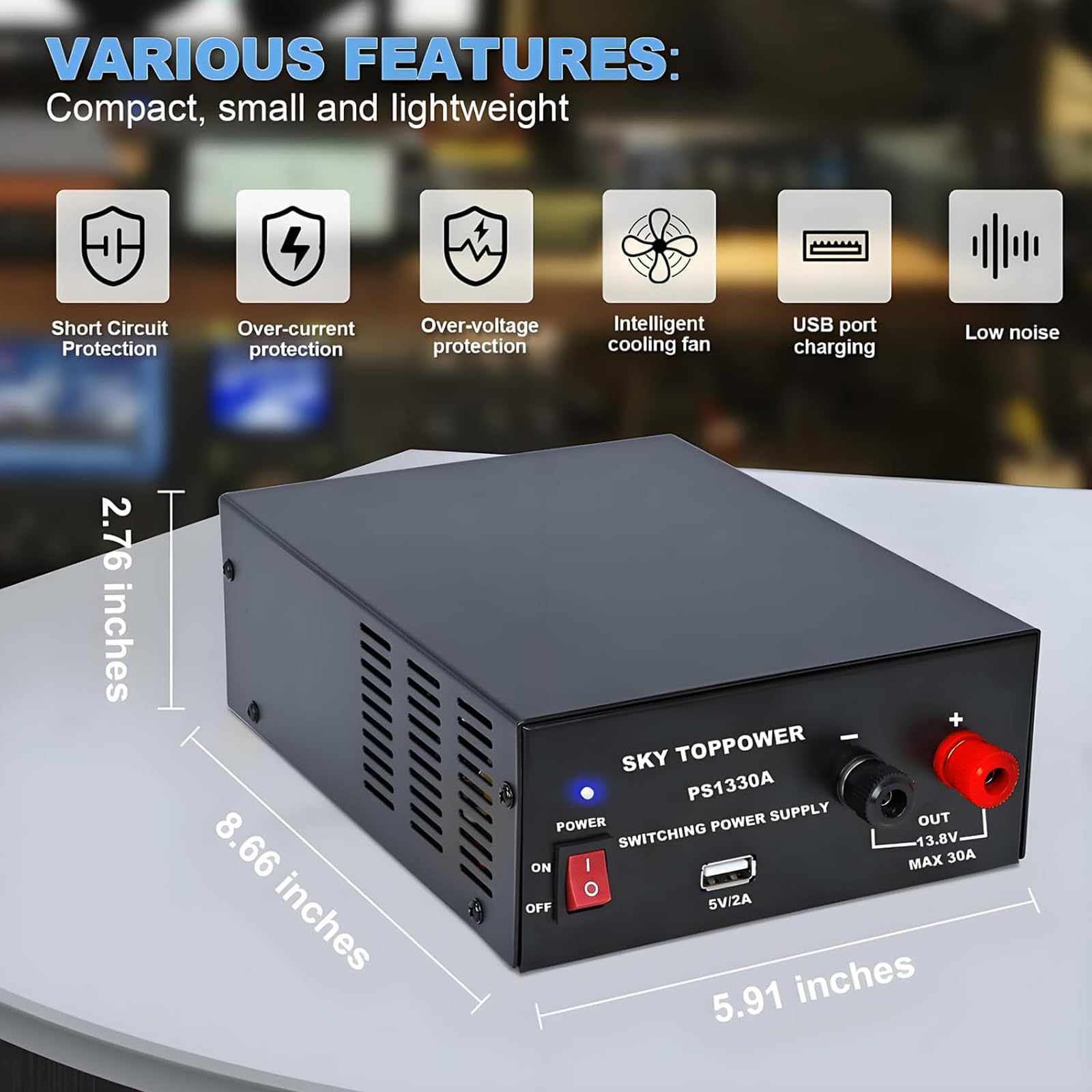 13.8V 30A Dc Power Supply For Ham Radio,30 Amp Compact Regulated Bench Power Supply Lab Benchtop Ac To Dc Converter,Cooling Fan,