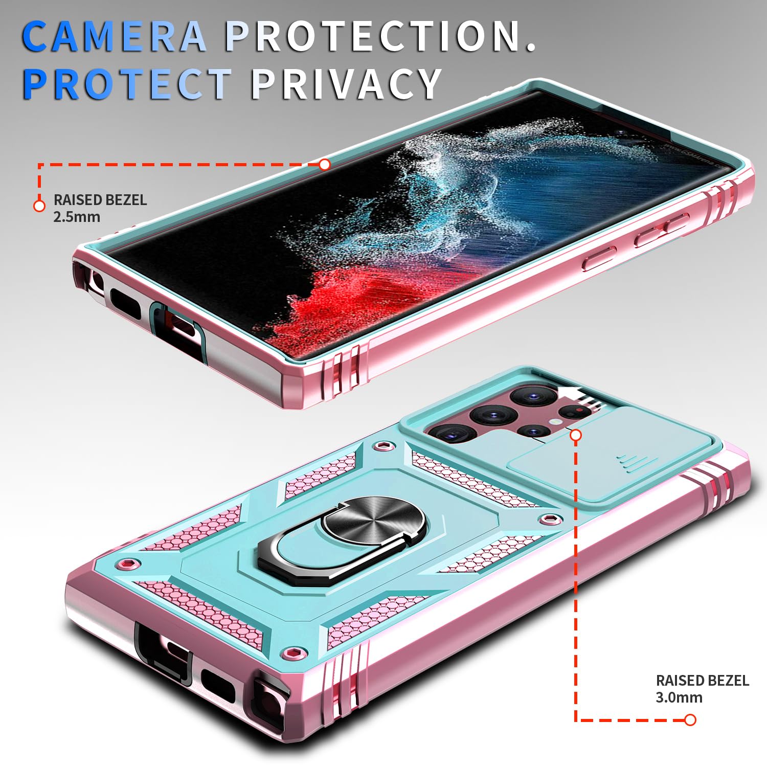 Daweixeau Case For Galaxy S22 Ultra, Shockproof Impact Resistant With Slide Lens Protective Cover Case For Samsung Galaxy S22 Ul