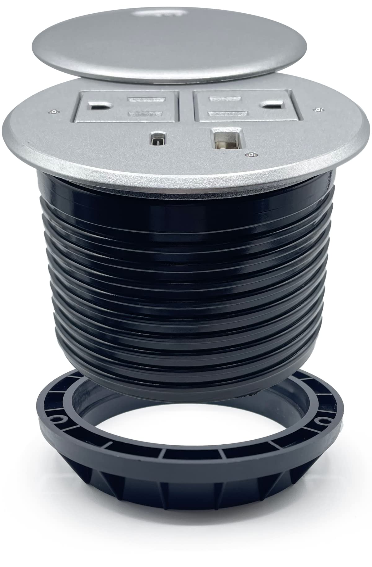 ApexDesk Desktop Power Grommet with 2X AC Outlets, 1x USB-C and 1x USB-A Charging Ports. Fits 3.15 Round Desk Grommet Holes - Si