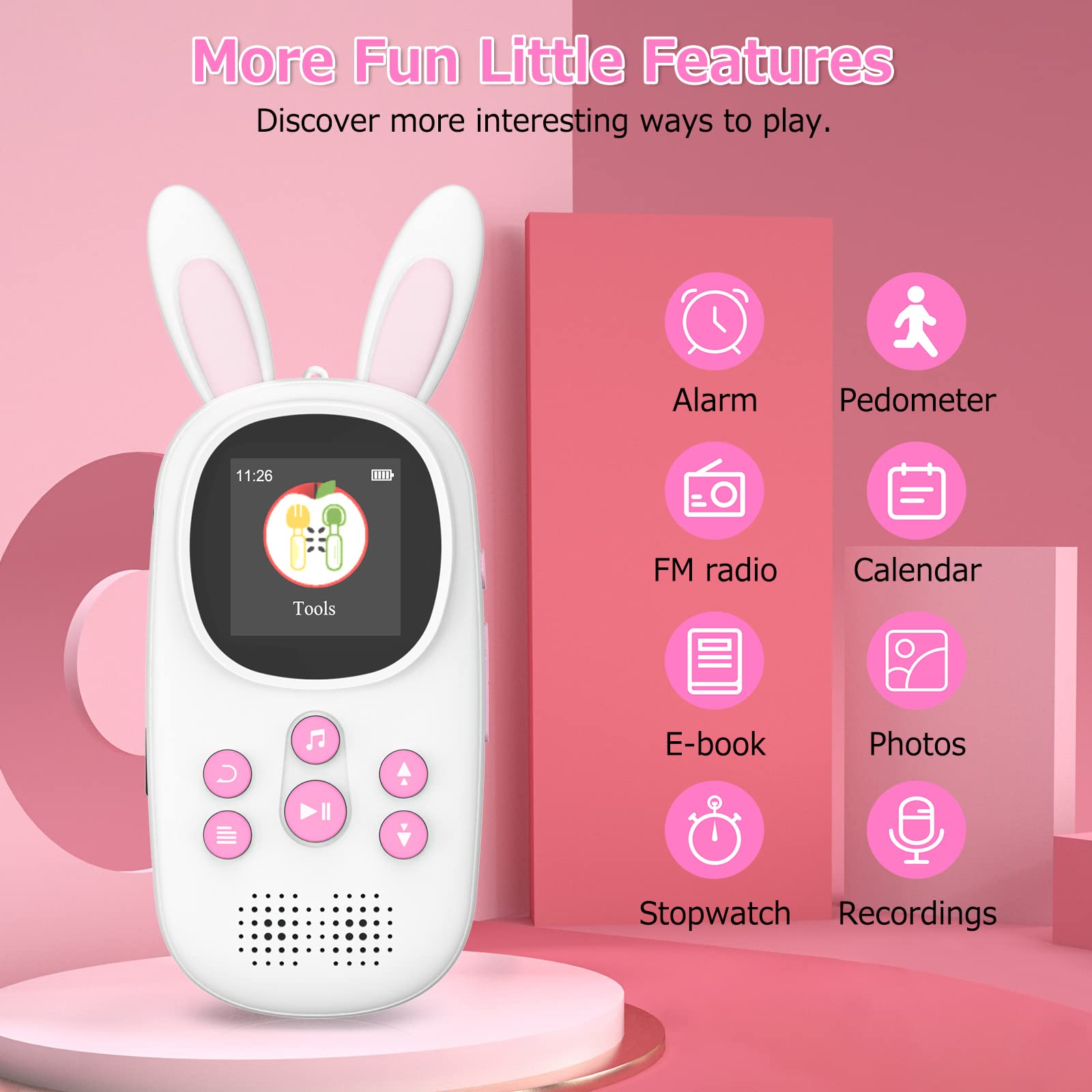 16Gb Music Mp3 Player For Kids, Cute Bunny Kids Music Mp3 Player With Bluetooth, Mp3 & Mp4 Players With Speaker, Mp3 Player With