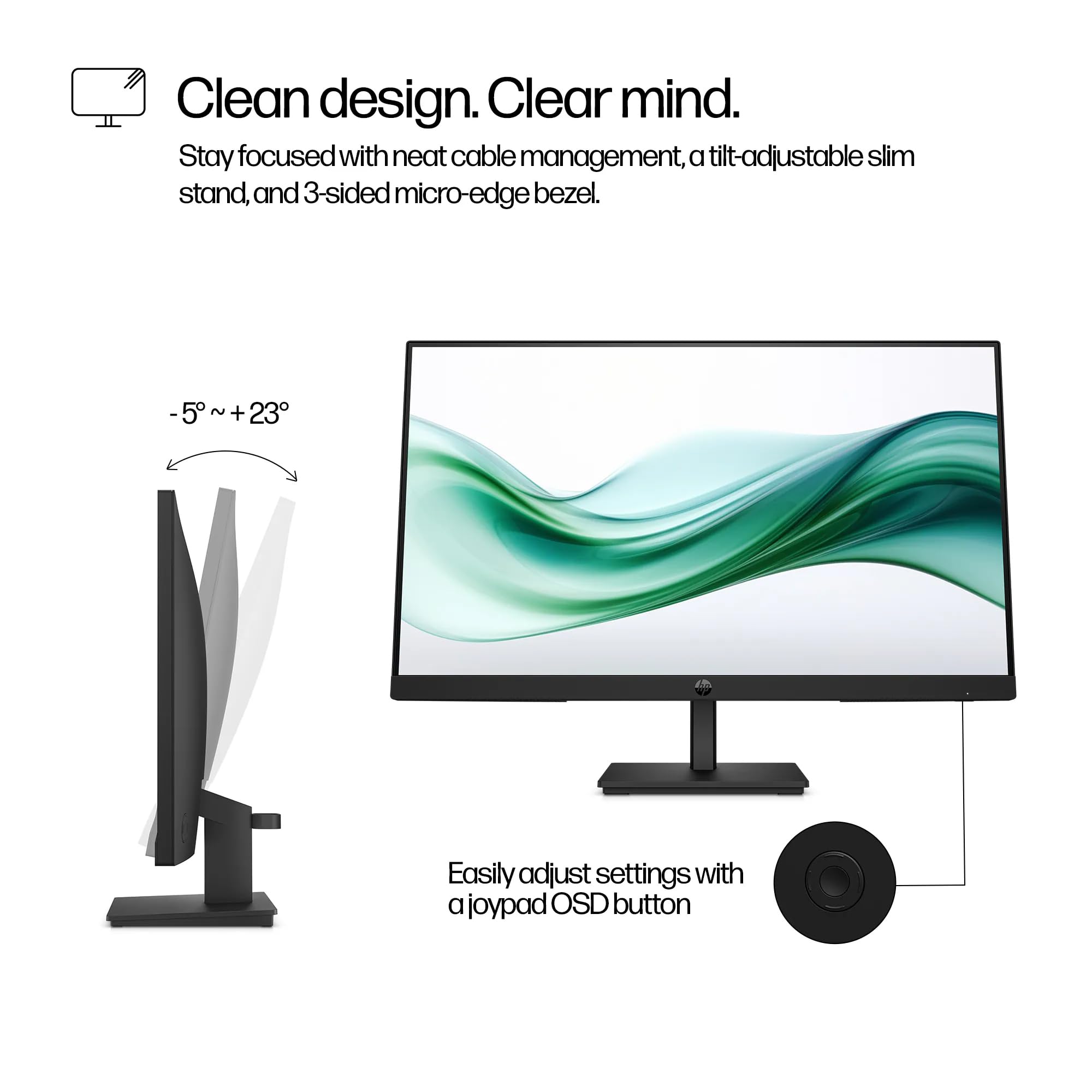 Hp 24'' Fhd Va Monitor With 5 Ms Response Time, Anti-Glare, Flicker Free, Vesa Mount (100X100Mm), Hdmi, Vga & Dockztorm Usb Port