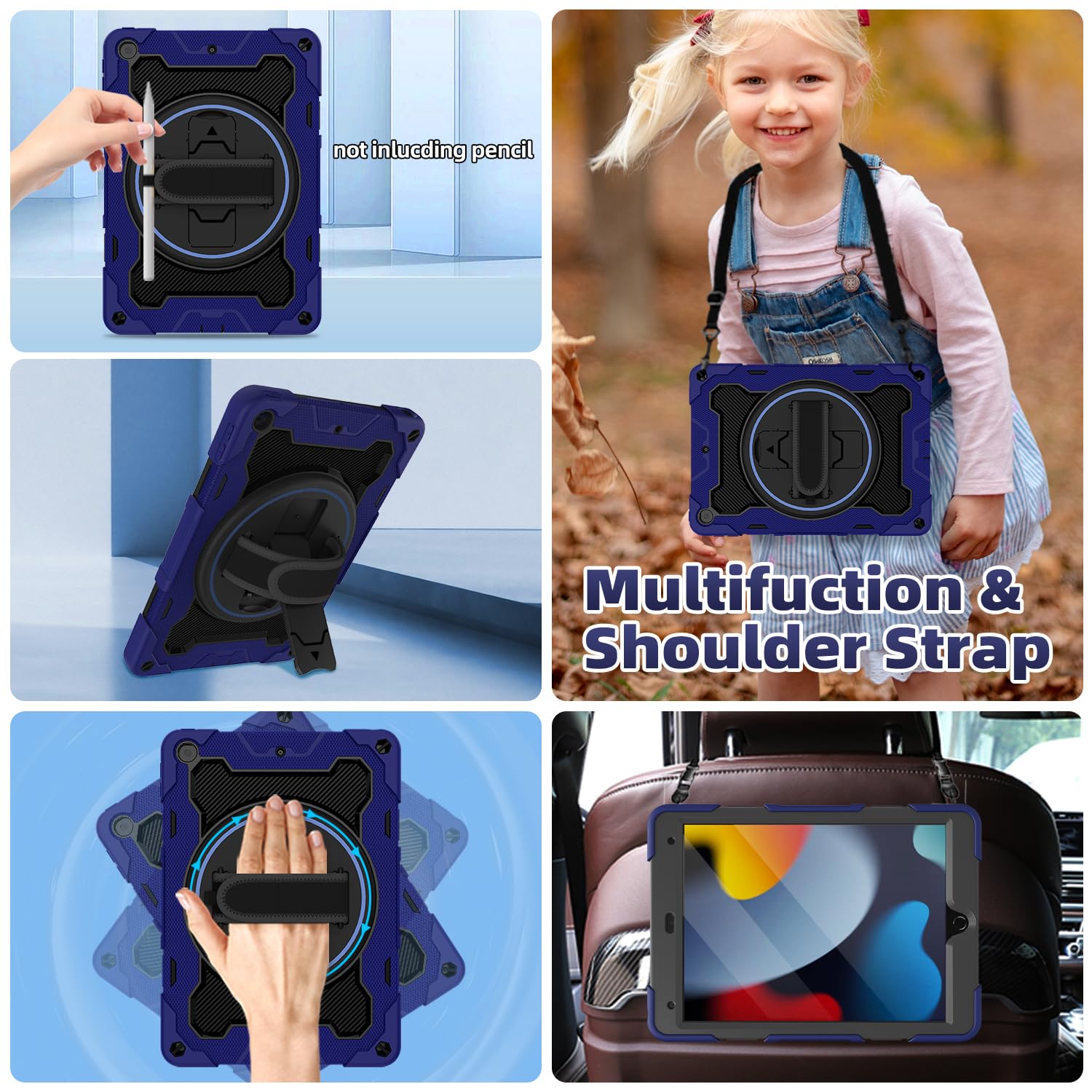 Rosrome Kids Boys Case For Ipad 10.2 Inch Ipad 9Th/8Th/7Th Generation 2021/2020/2019 With Screen Protector,Rotating Stand Hand S