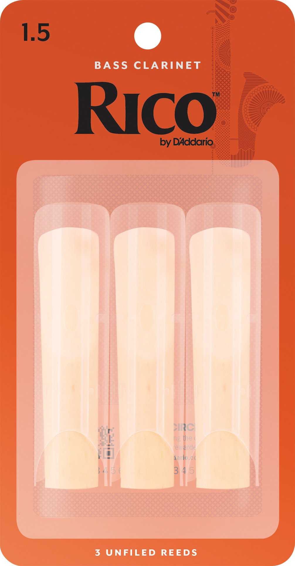 Daddario Woodwinds   Rico Bass Clarinet Reeds   Rea0315   Strength 1.5, 3 Pack