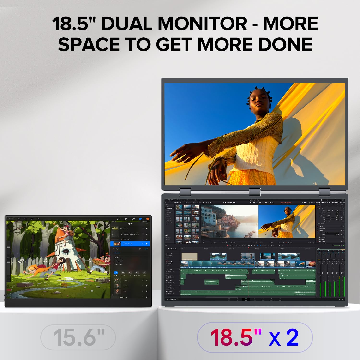 Uperfect Delta 18.5'' 100Hz Dual Monitor Portable Monitor For Laptop Screen Extender 1080P Hdr 360 Folding Stacked Triple Monito