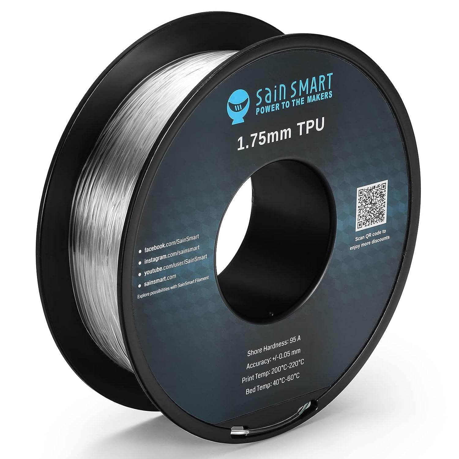 Sainsmart   101 90 165 Clear Flexible Tpu 3D Printing Filament, 1.75 Mm, 0.8 Kg, Dimensional Accuracy +/  0.05 Mm