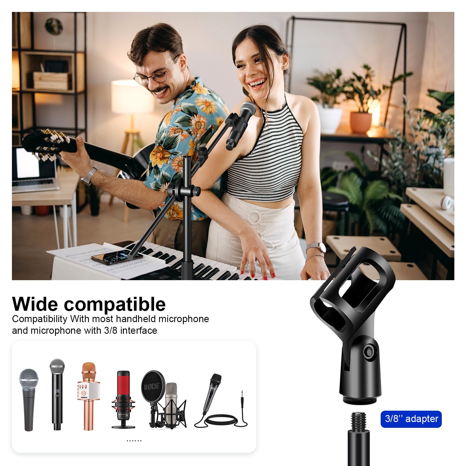 Boom Mic Stand,Aokeo Microphone Stand Floor Tablet Mic Stand Tripod Adjustable 42-68 Inch Portable Mic Stand Boom Carrying Bag,S
