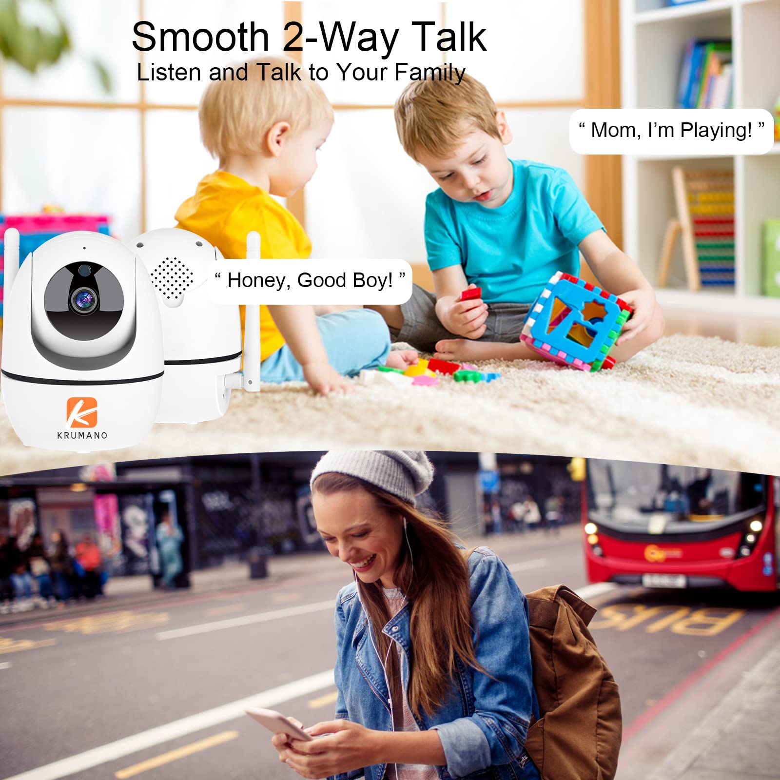 Krumano Indoor Security Camera, 5Mp Super Hd 5Ghz Wifi Camera For Home Security, Pan/Tilt Wireless Pet Dog Baby Camera With Phon