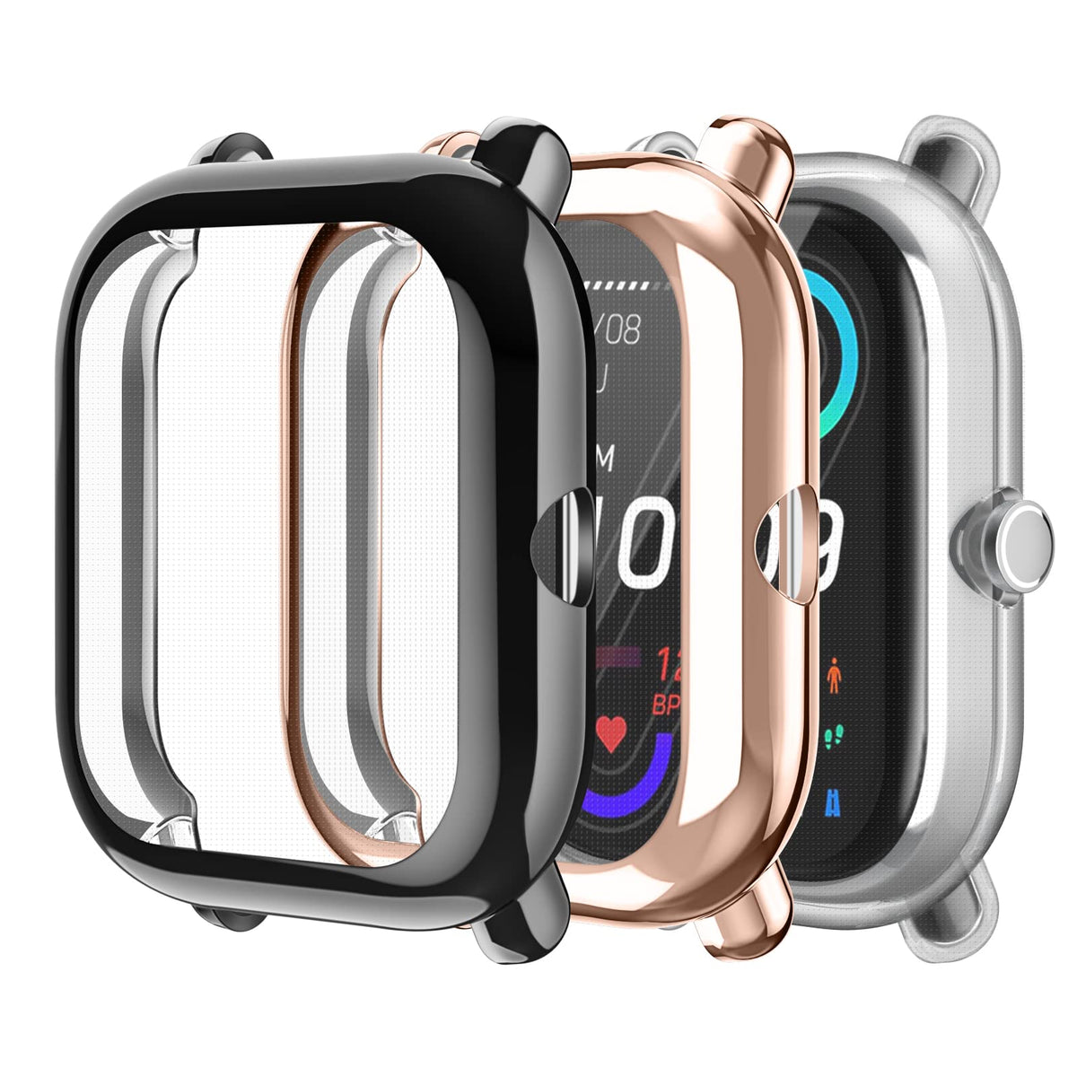 Fintie 3 Packs Screen Protector Case Compatible With Amazfit Gts 2 Mini/Bip U Pro, Soft Tpu Plated Bumper Full Protective Cover