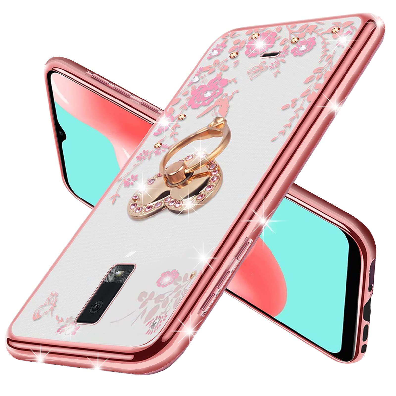 For Blu View 3 Phone Case, Blu View 3 Case For Women Glitter Crystal Butterfly Heart Floral Tpu Luxury Bling Cute Protective Cov