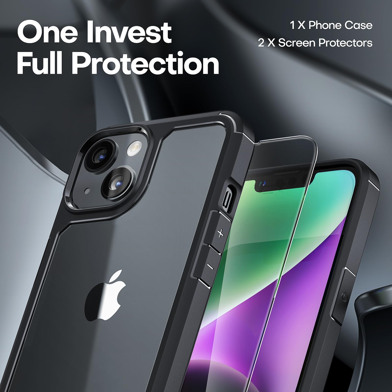 Tauri 3 In 1 Designed For Iphone 14 Case, [Not Yellowing] With 2 Screen Protector, [Military Drop Protection] Shockproof Slim Ph