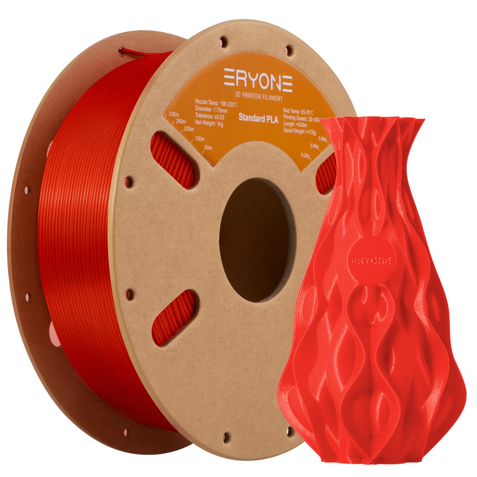 Eryone Pla Filament 1.75Mm, 3D Printer Filament Pla +/  0.03Mm, 1Kg(2.2Lbs)/Spool, Red