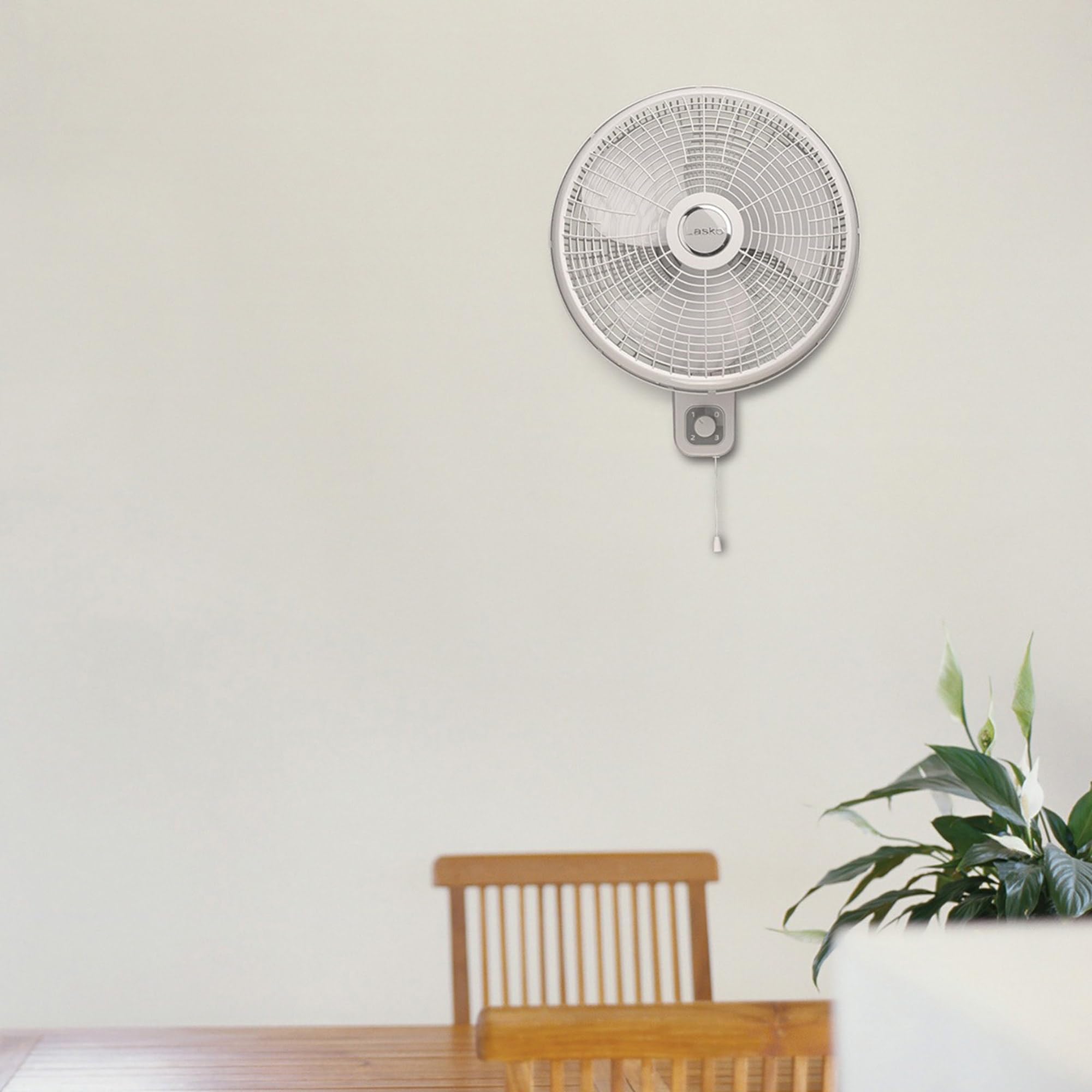Lasko 16'' 3 Speed Oscillating Wall Mount Fan For Indoor Use, M16900, Light Grey