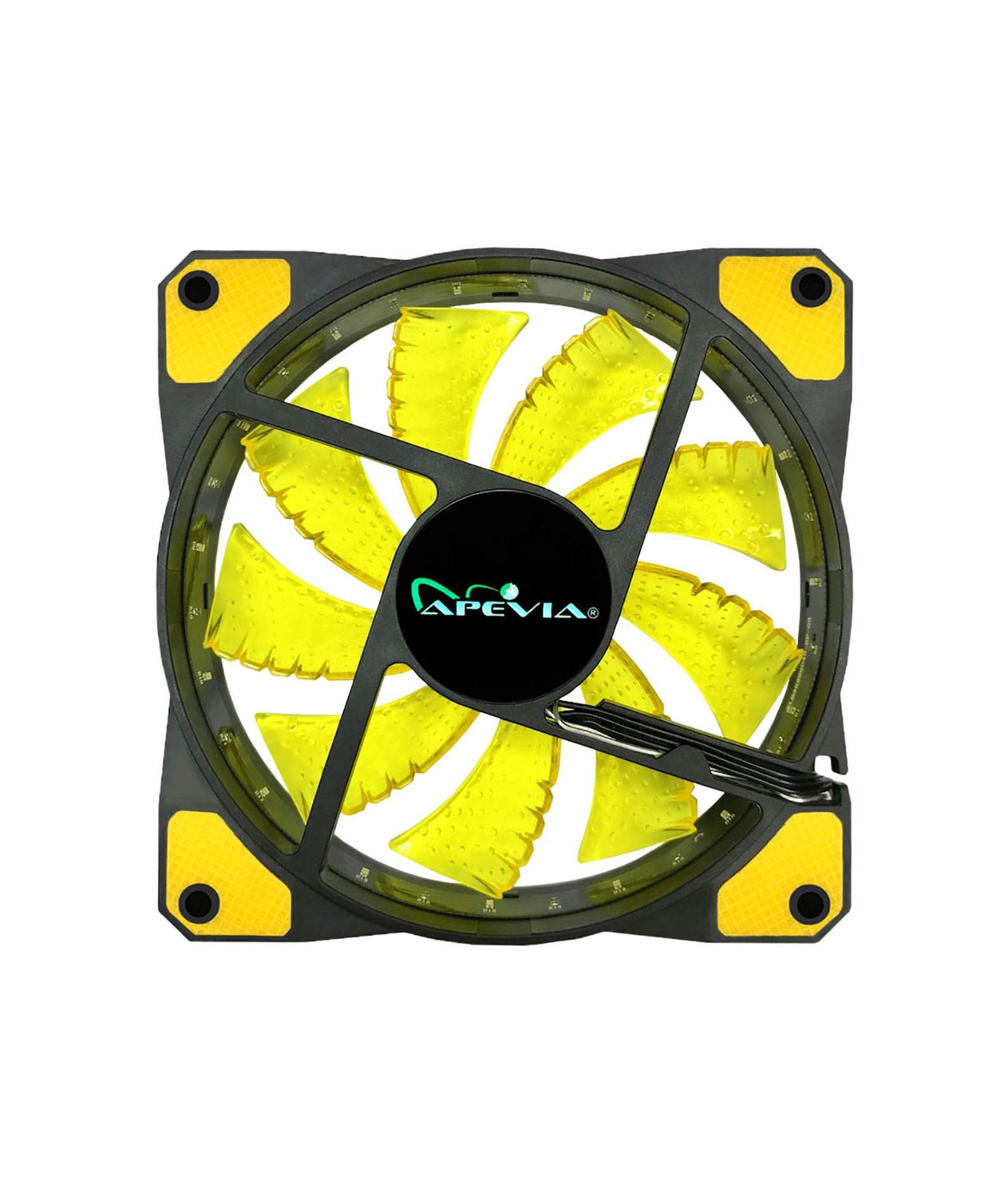 Apevia Af212L Syl 120Mm Yellow Led Ultra Silent Case Fan W/ 15 Yellow Leds & Anti Vibration Rubber Pads (2 Pk)