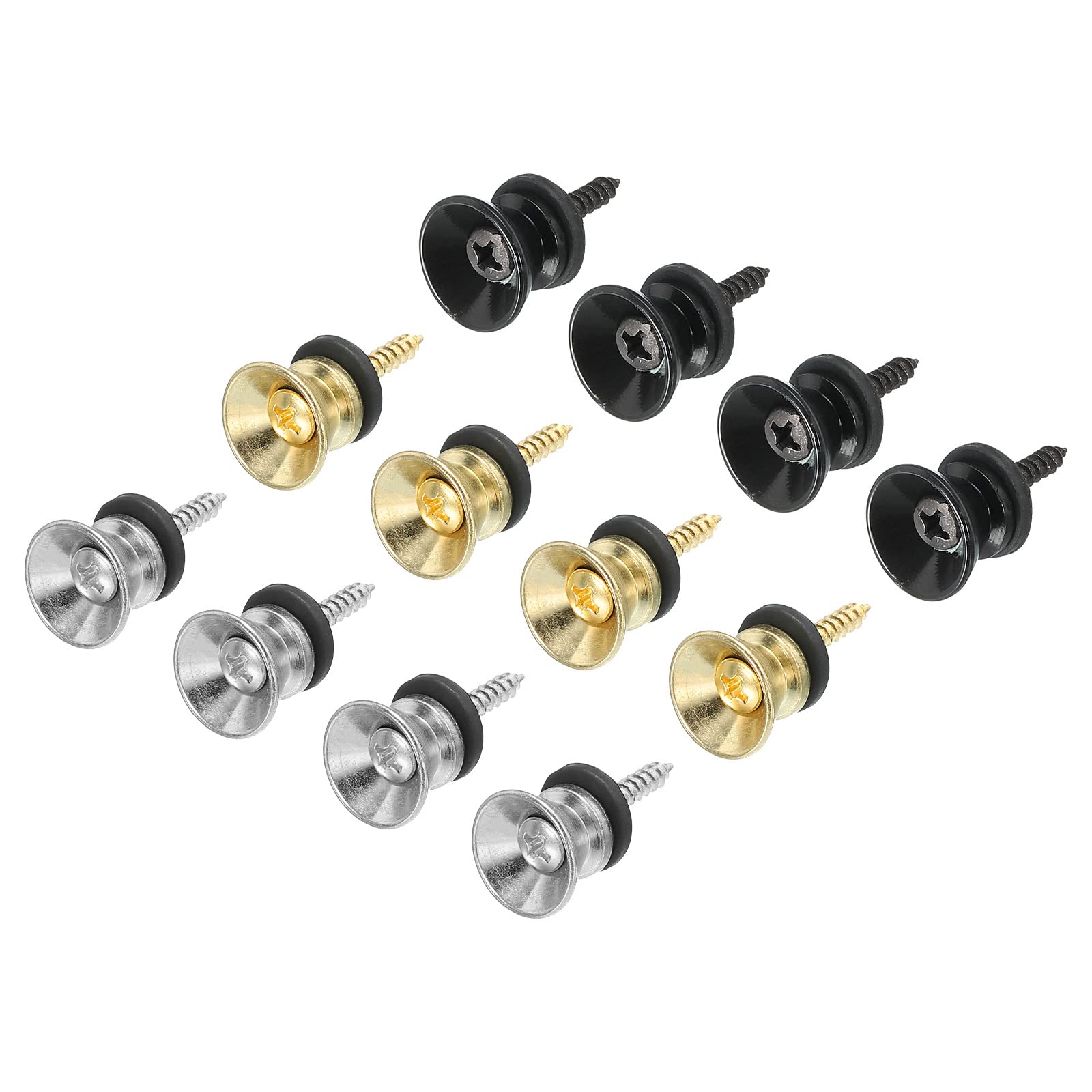 MECCANIXITY Guitar Strap Button Buckle Lock Metal Small End Pins Sets Gold/Silver/Black with Felt Washer for Guitar Bass, 12 Set