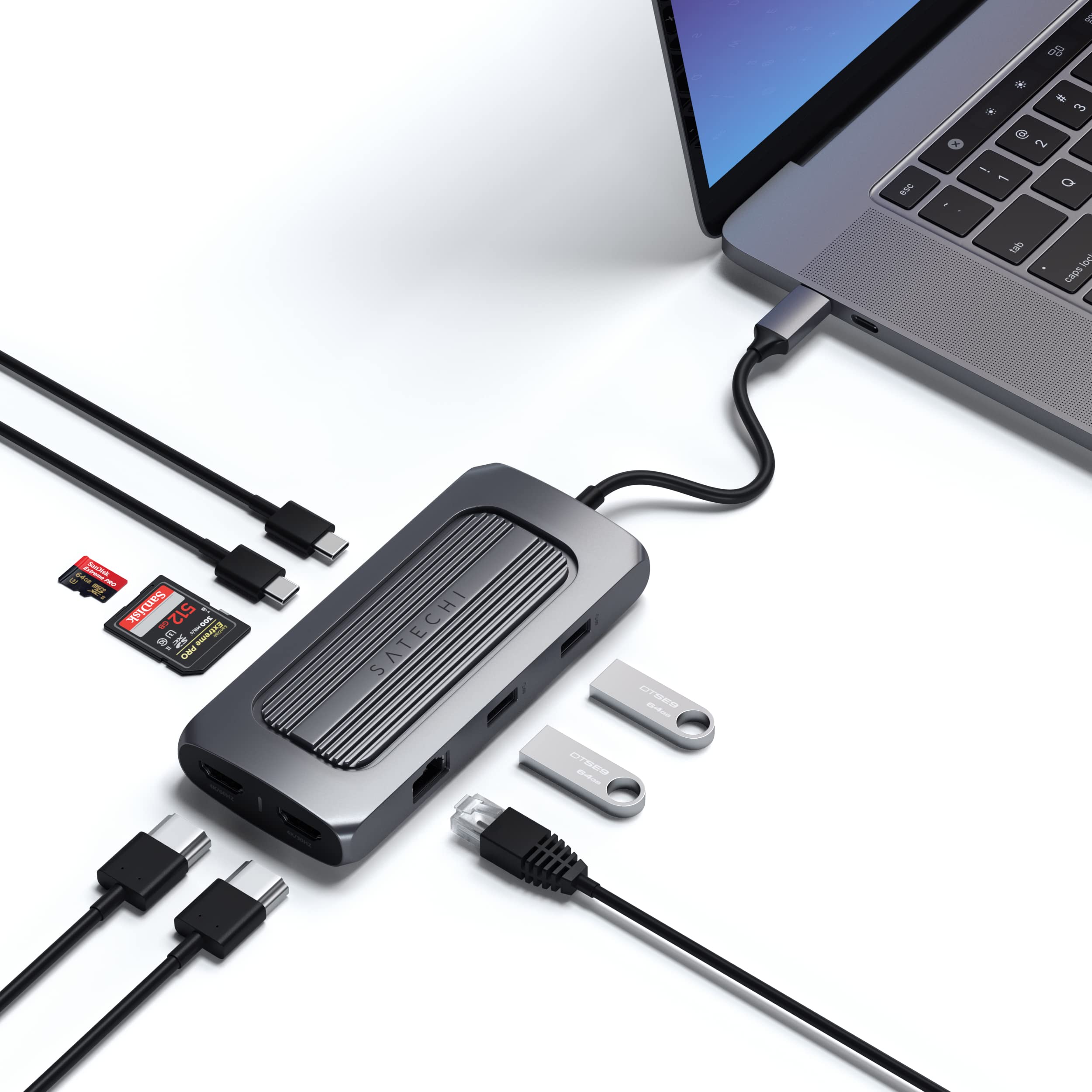 Satechi Usb C Hub Multiport Adapter Mx With Dual 4K Hdmi, 100W Usb C Pd Charging, Usb C Data, 2 Usb A, Ethernet, Micro/Sd Card Readers, For Macbook Pro/Air M1 M2 M3, Windows