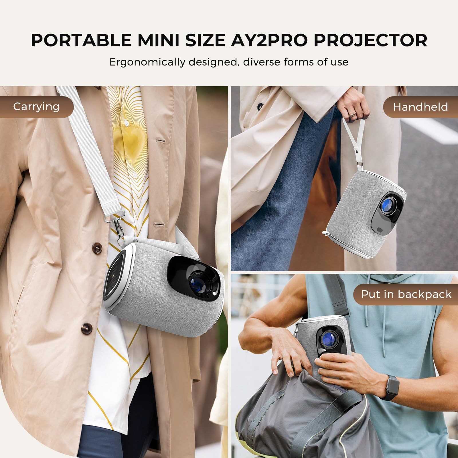 [Ultra Low Noise & Lens Cap Dustproof] Mini Projector With Wifi And Bluetooth, Onoayo Givingyou Ay2Pro Portable Projector 550 An