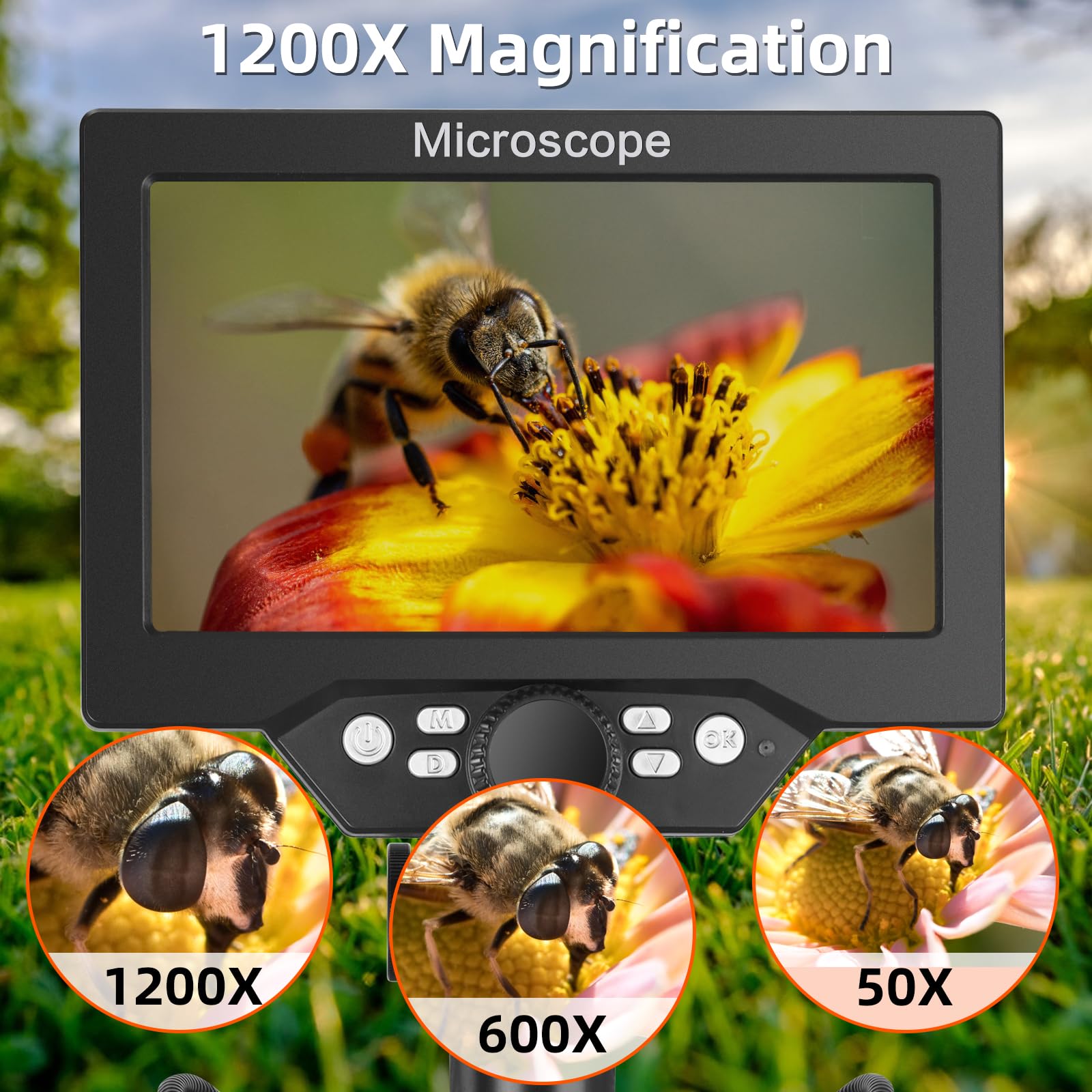 Koolertron 7 Inch Lcd Digital Microscope With 32G Tf Card,12Mp 1200X Magnification 1080P Usb Microscope Camera With Remote Contr