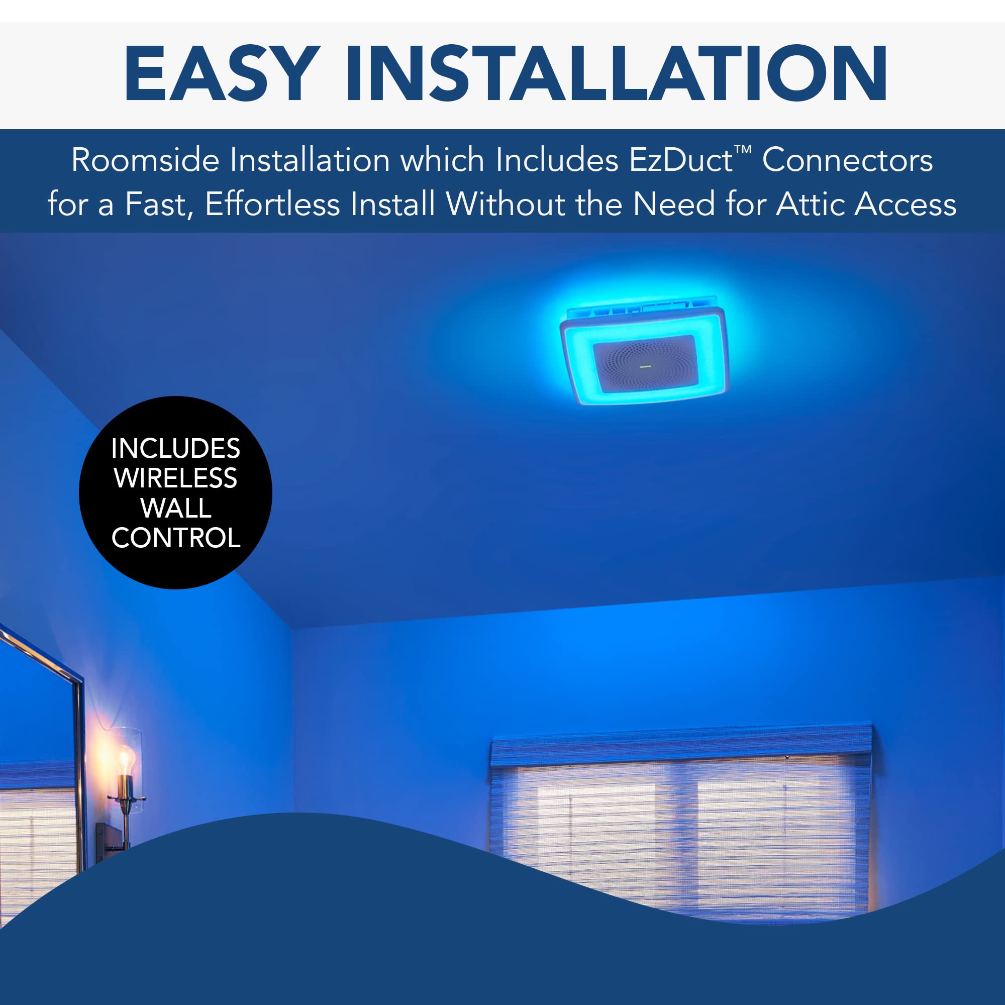 Broan Nutone Spk110Rgbl Chromacomfort Bathroom Exhaust Fan With Sensonic Bluetooth Speaker And Led Light, White