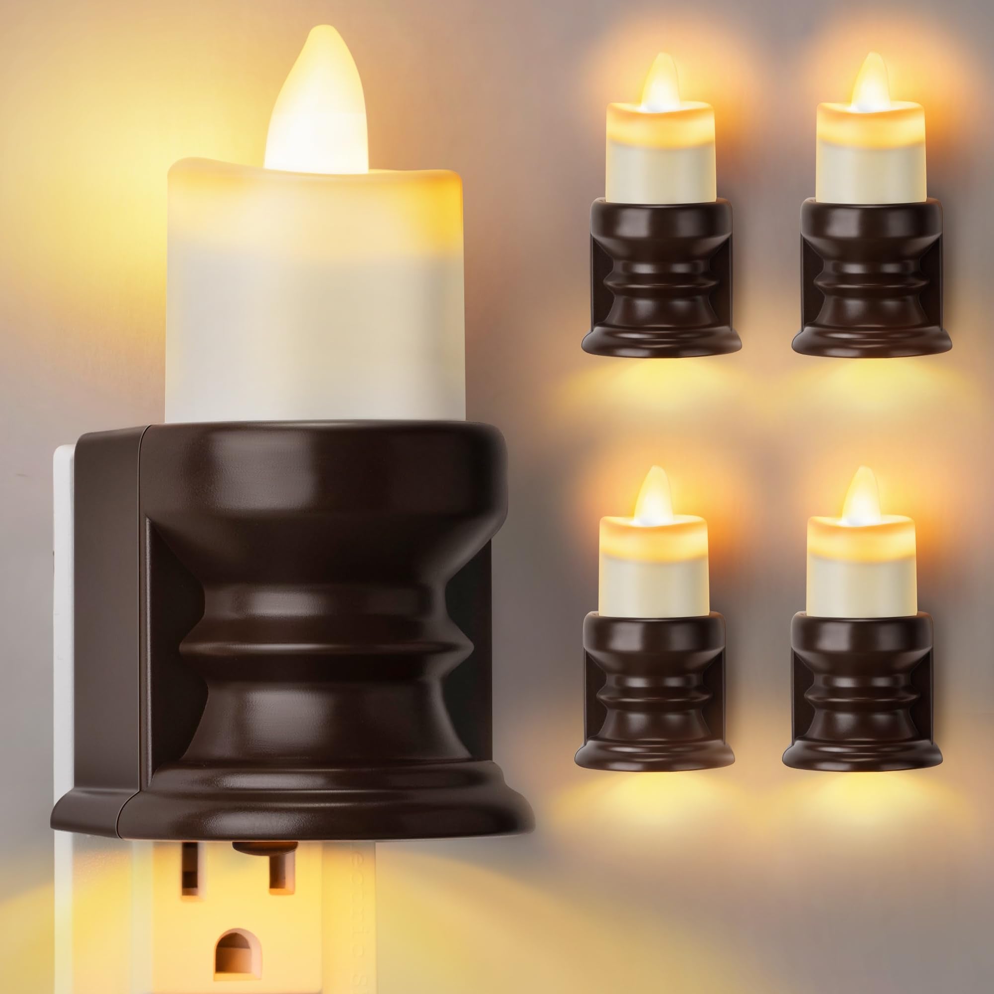 Meonum Flickering Flameless Candle Night Light Plug in, Dimmable LED Nightlight with Dusk to Dawn Sensor, Decorative Candle Ligh