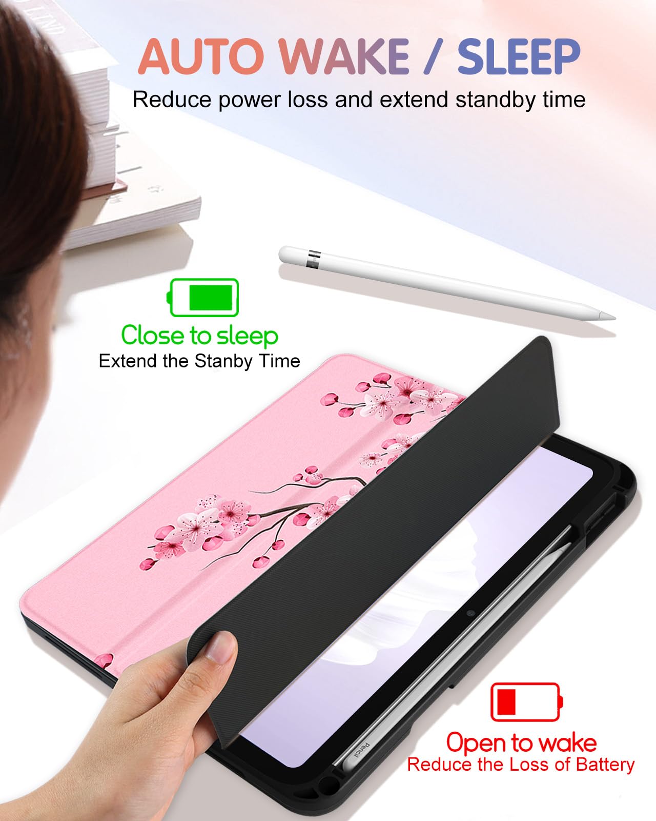 Wazzasoft For Apple Ipad 10Th Generation Case 10.9 Inch Cute Women Girls Kids Folio Cover Girly Kawaii Blossom Flower Design Pen