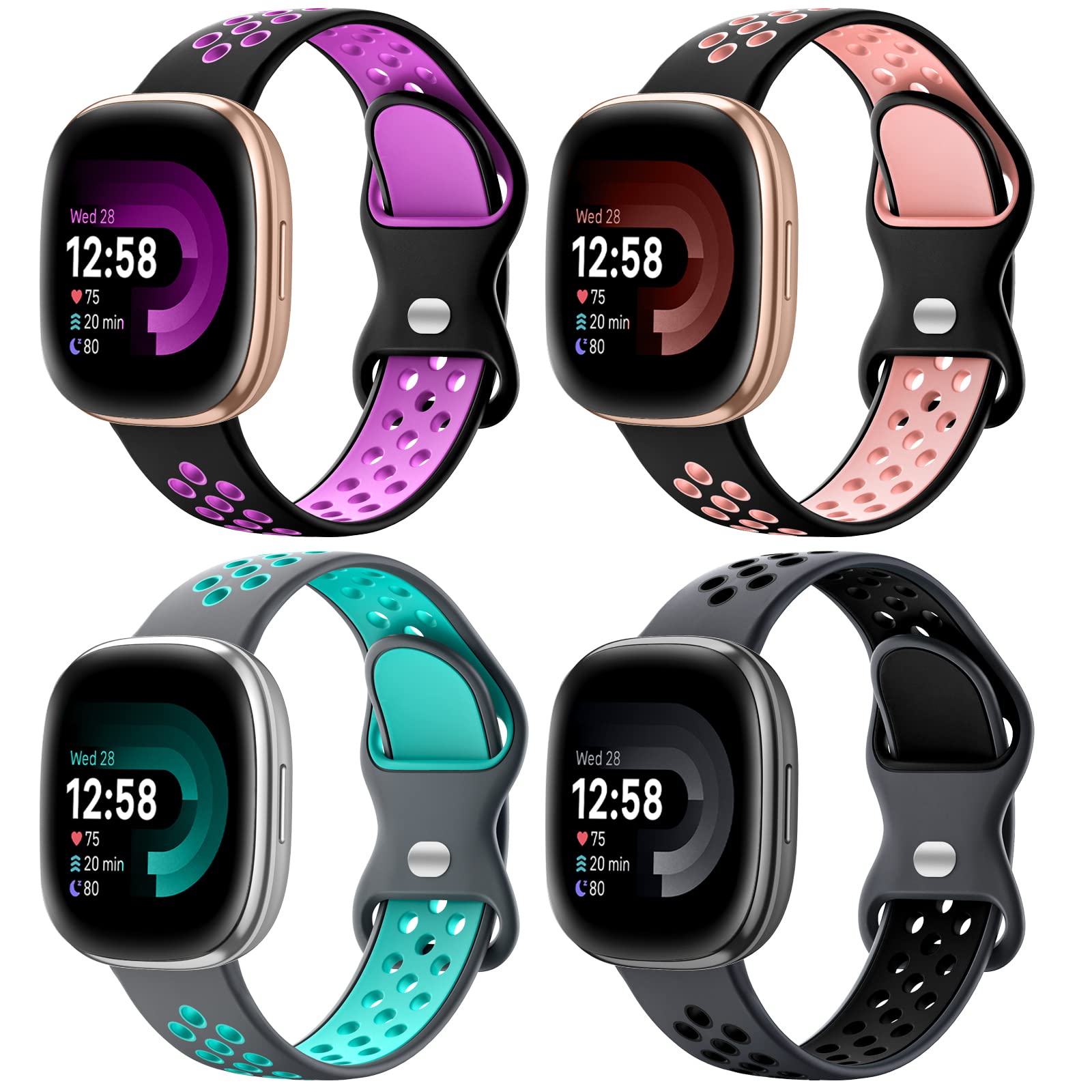 Maledan Cute Sport Band Compatible With Fitbit Versa 3/4 And Sense/Sense 2 - Waterproof Soft Strap Replacement For Smart Watch, 
