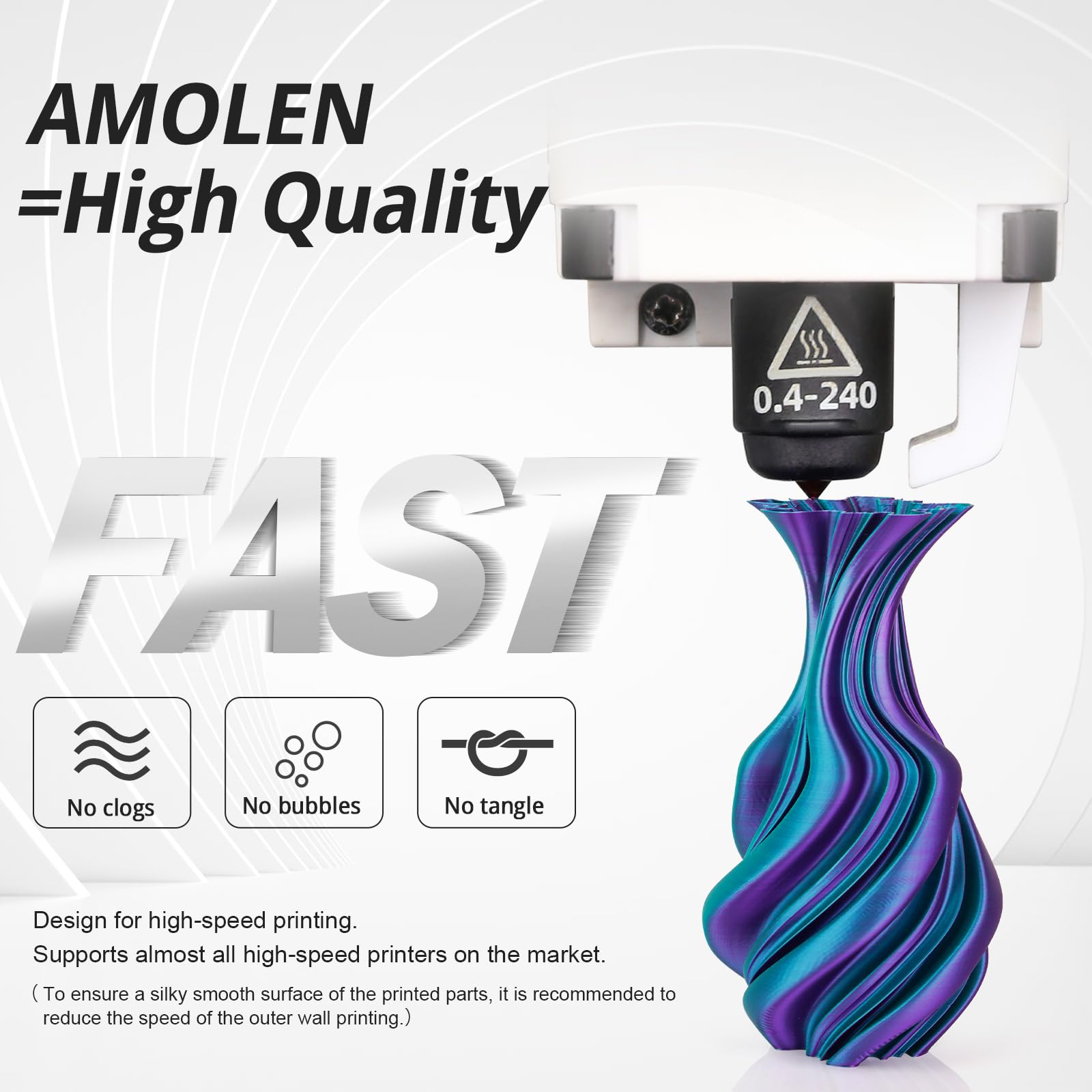 Amolen Silk Pla 3D Printer Filament, Dual Color Blue Green & Dark Violet Pla 1.75Mm, Shiny Color Change Filament 3D Printing Pla