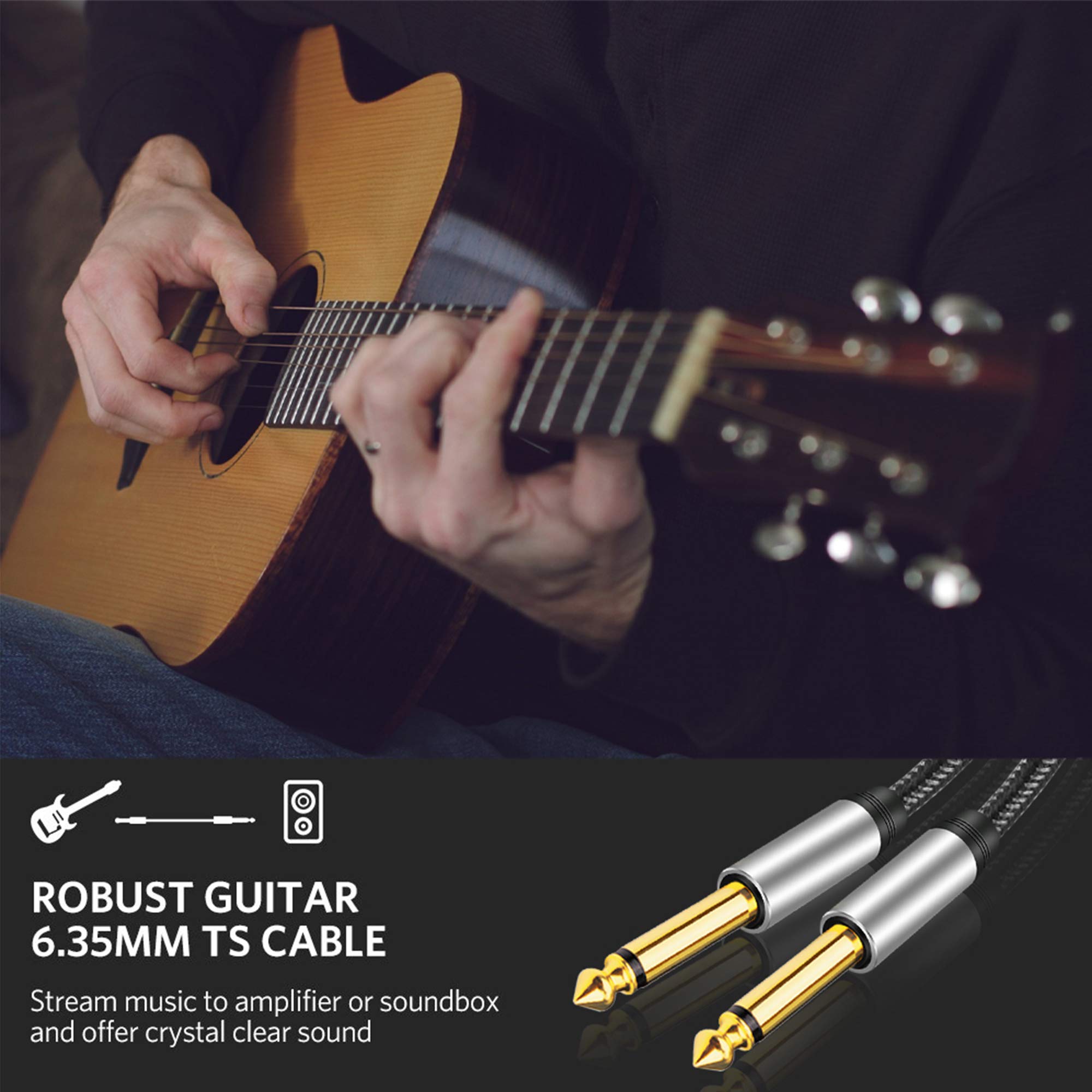 Jelly Tang 6.35Mm Instrument Cable 6Ft,Silver Color Premium 6.35Mm Mono Jack 1/4'' Ts Cable Unbalanced Guitar Patch Cords/Instru