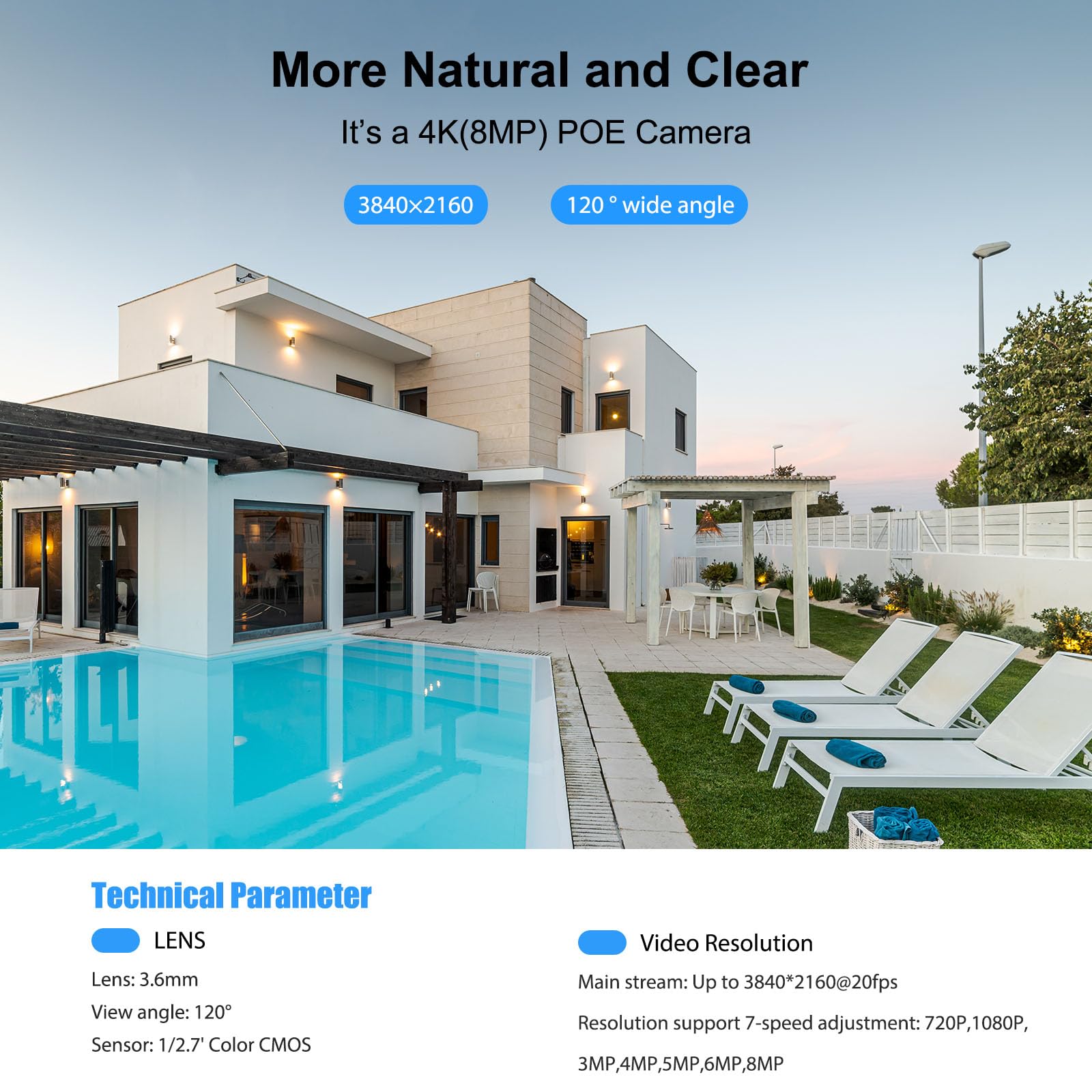 Sv3C 4K Poe Ip Camera Outdoor, 8Mp Poe Security Camera With 120Wide Angle, Smart Motion Detection, Ir/Color Night Vision, Two Wa