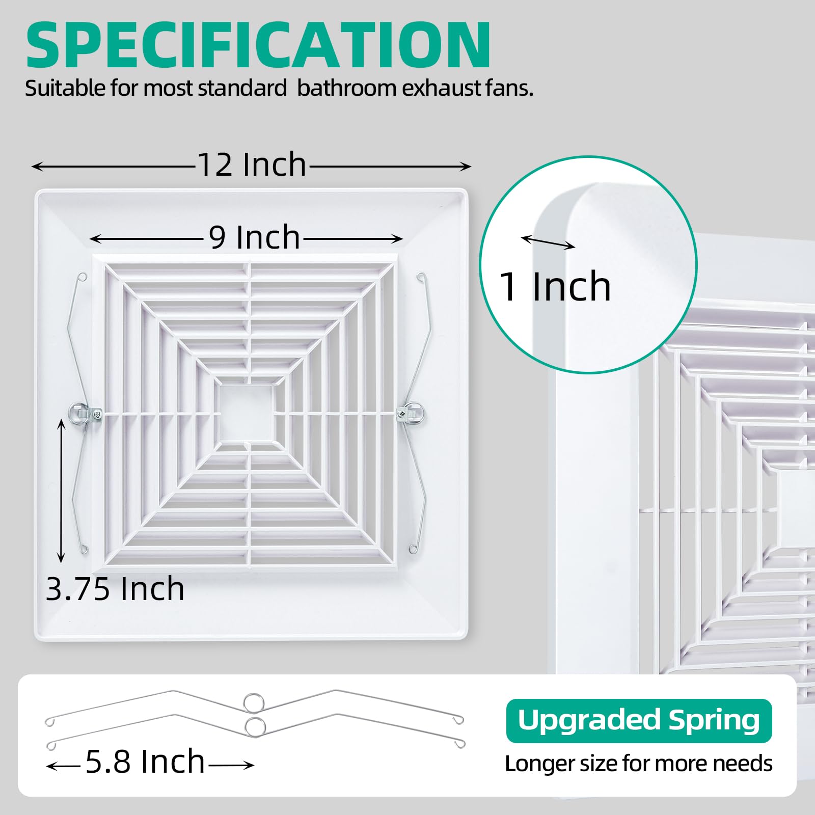 Flowild 12X12 Bathroom Exhaust Fan Cover With Springs Replacement Parts For Square Ceiling Or Wall Mount Exhaust Fan, Bathroom C