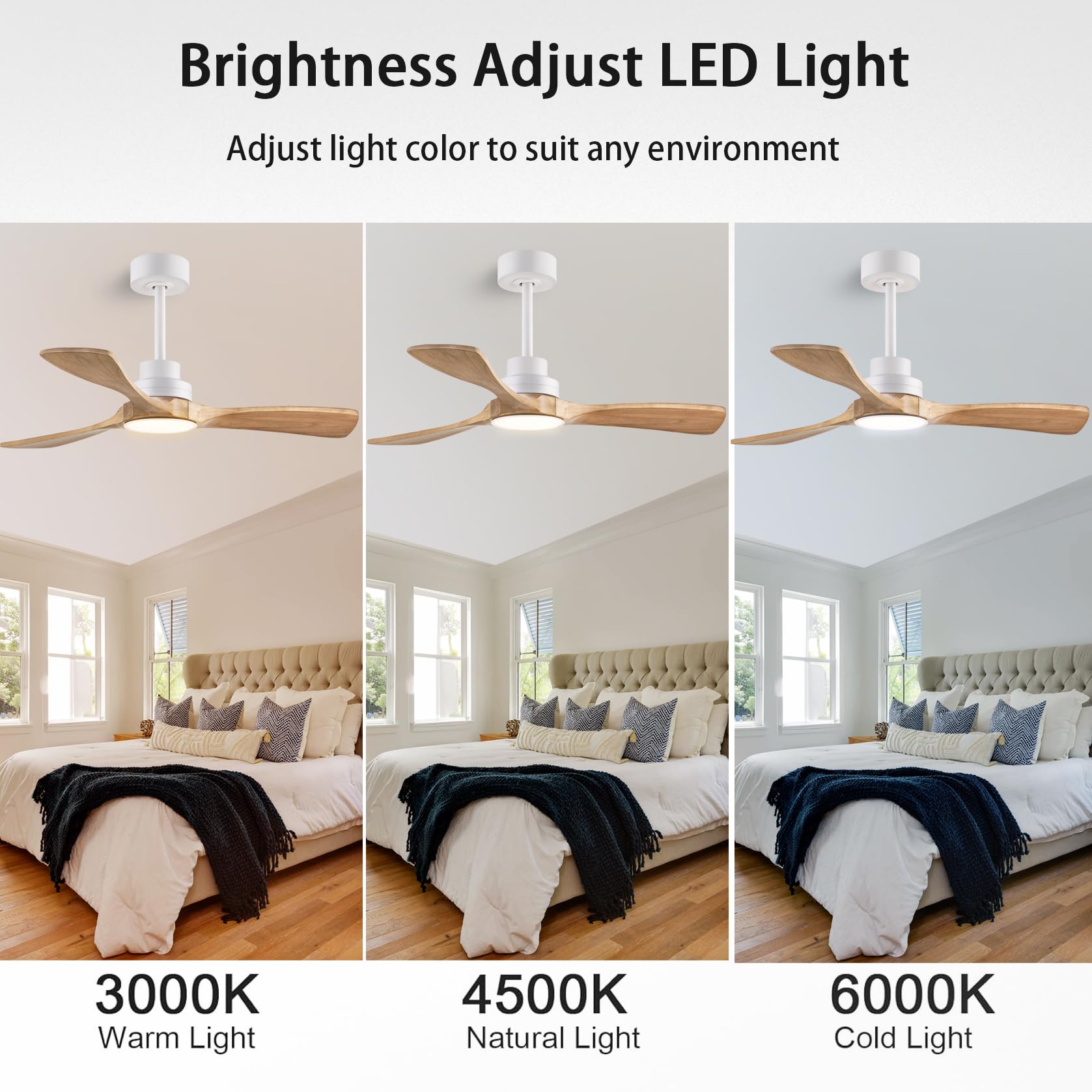 Dearnow 42'' Ceiling Fans With Lights With Remote Control, Indoor Outdoor Wooden Ceiling Fan With 3 Wooden Blades For Patio, Liv