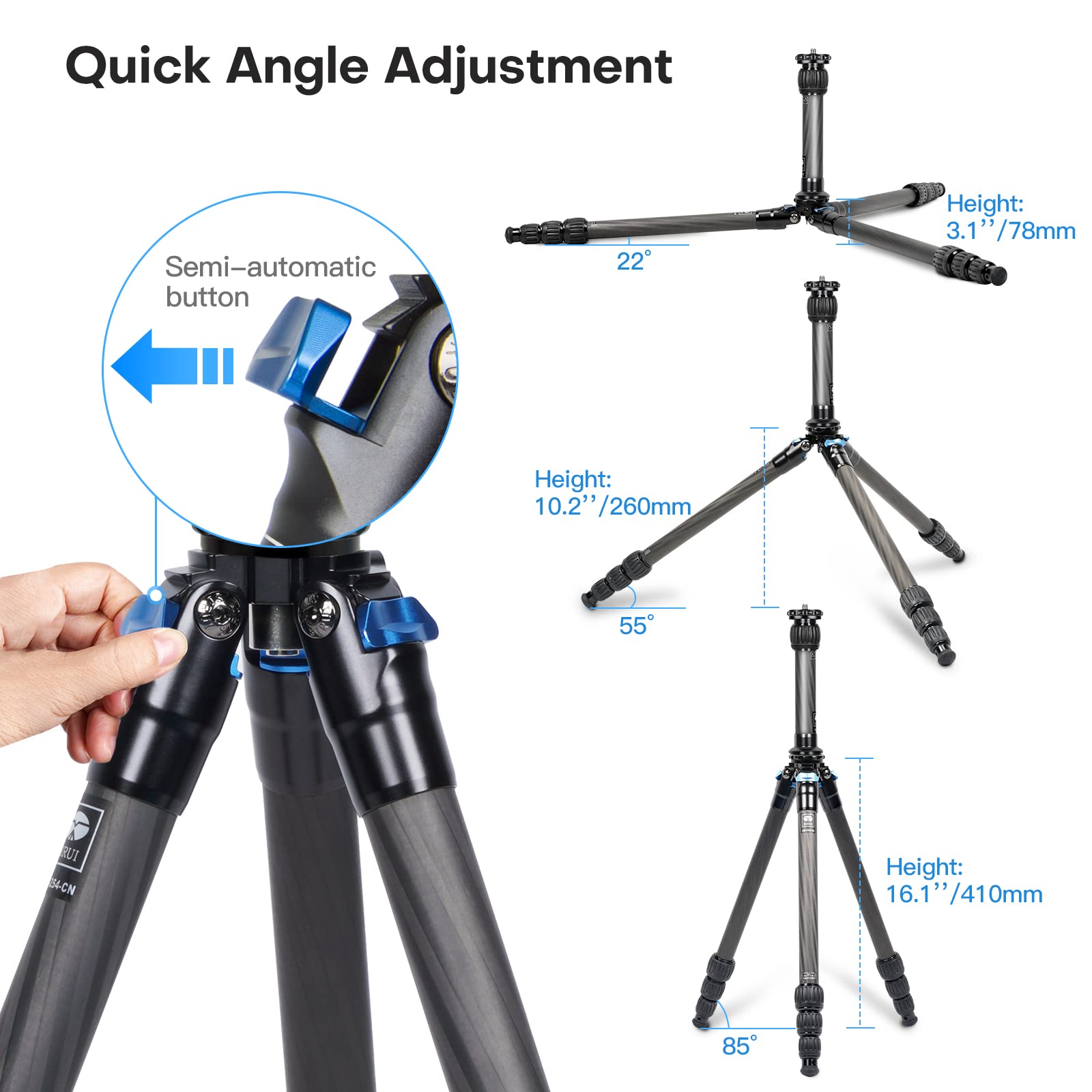 Sirui Am 254 Carbon Fiber Tripod With Two Sections Center Column, 59.8' Lightweight Compact Travel Tripod For Camera, Fold Size 17.3�, Max Load 25.4Lbs (Am254+Sl200)