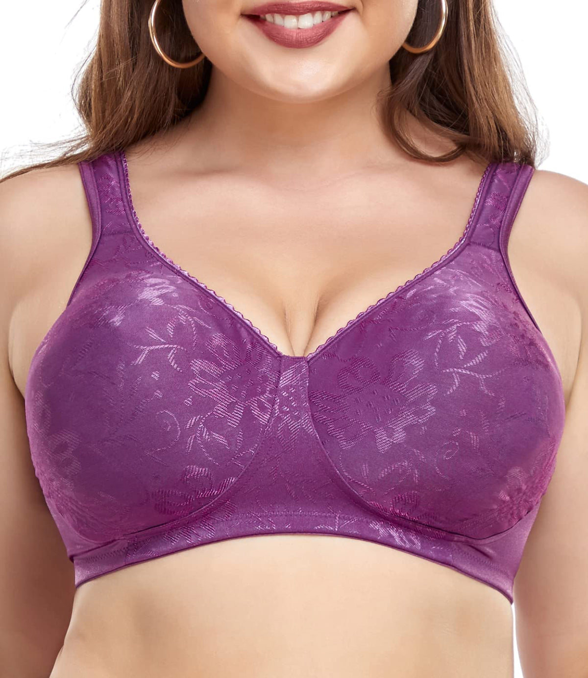 Wirarpa Womens Minimizer Bras No Underwire Comfortable Full Coverage Wide Strap Plus Size No Padding Bra Purple 38Ddd