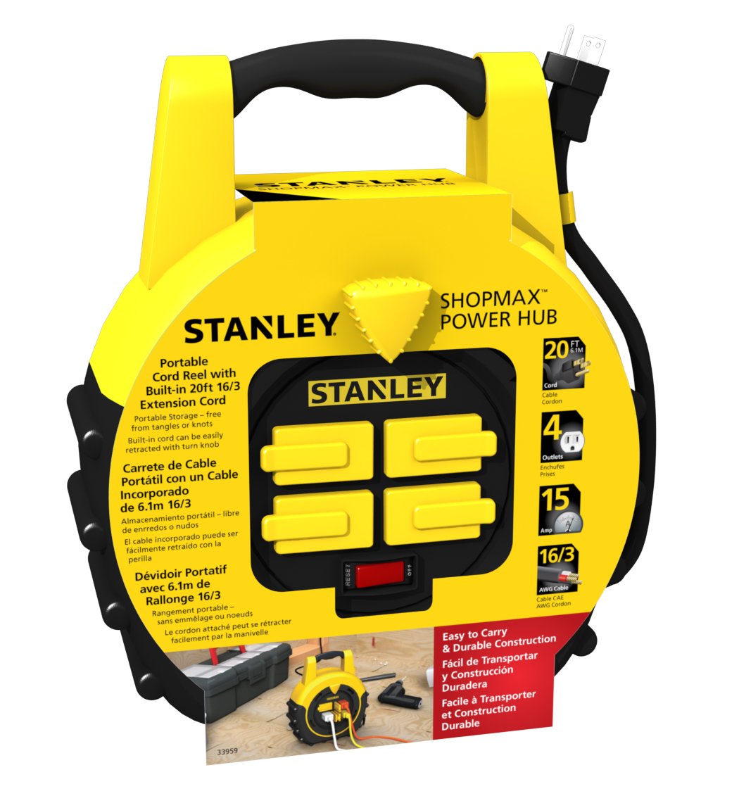 Stanley 33959 Shopmax Power Hub 20 Feet 4 Outlet Cord Reel , Yellow