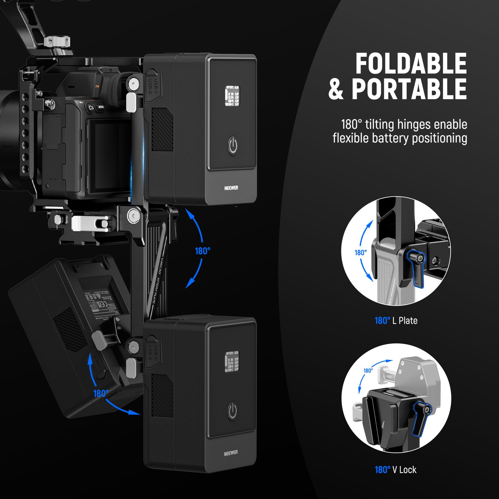 Neewer Foldable V Mount Battery Plate With Arca Type Baseplate For Pd Quick Release Plate Dji Rs3 Pro Gimbal & Tripod, Easy Dslr