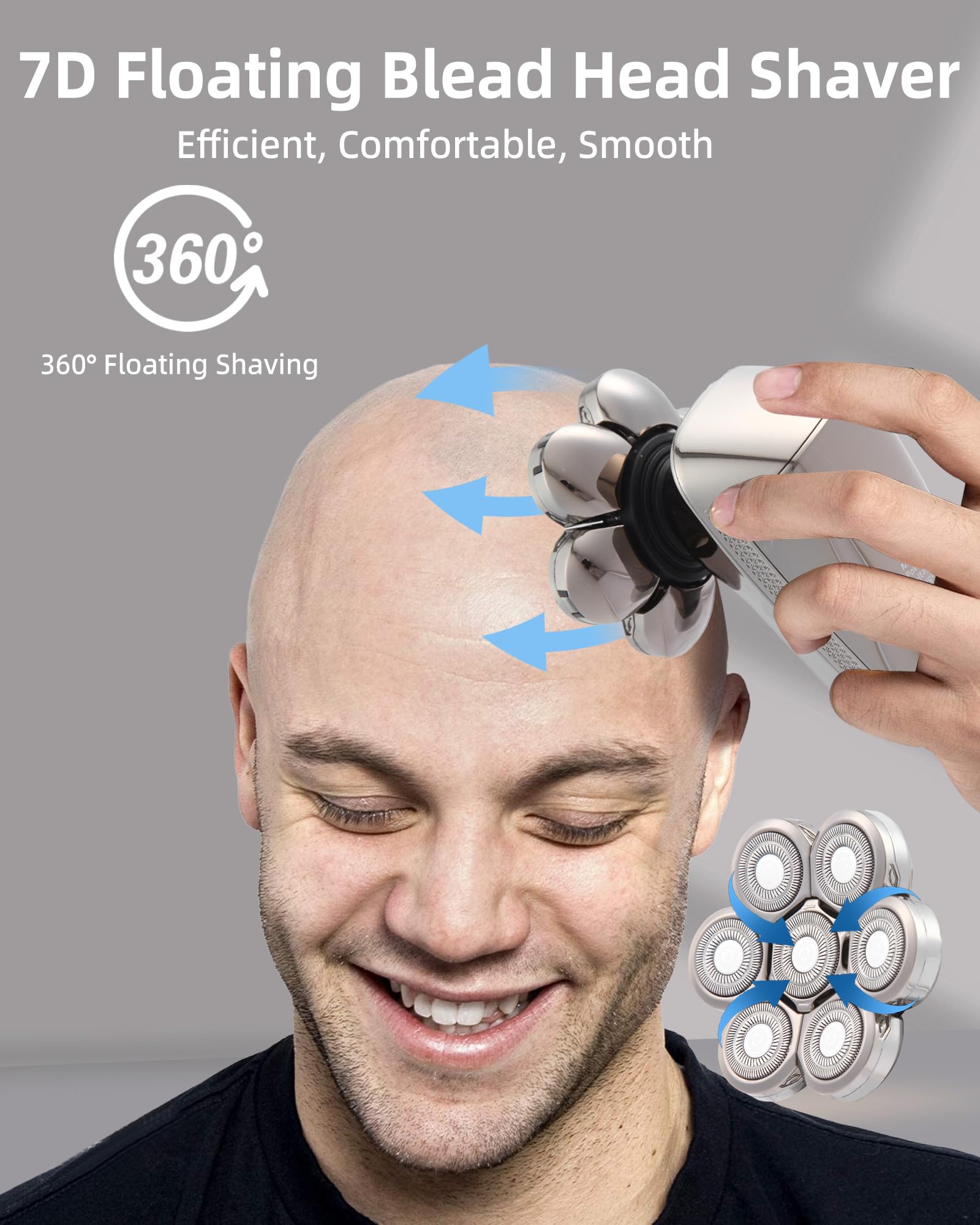 Head Shavers For Bald Men,7D Detachable Electric Bald Head Shaver,5 In 1 Dry Wet Bald Head Shavers For Men,Ipx7 Waterproof Elect