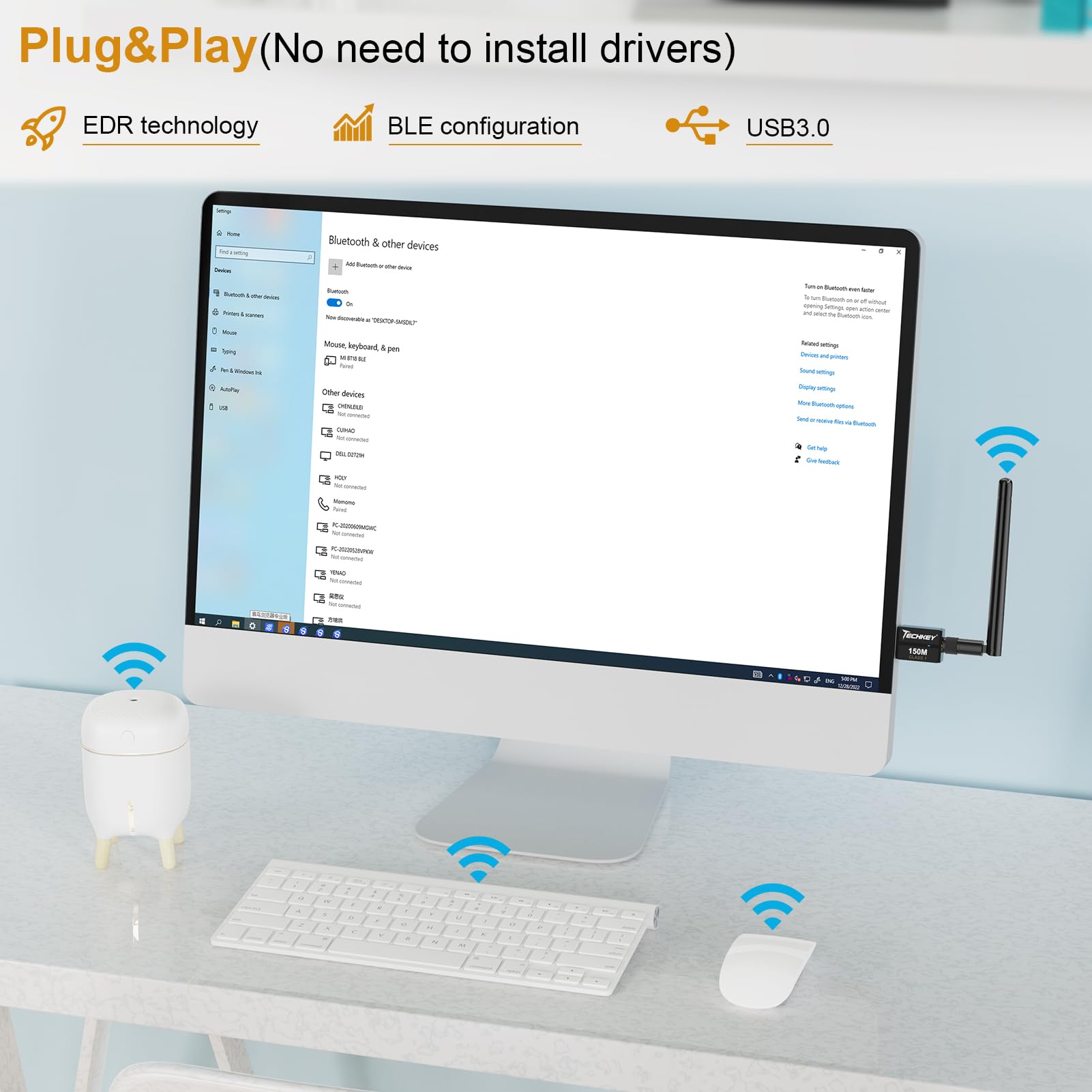 Usb Bluetooth 5.4 Adapter For Desktop Pc, Long Range 500Ft Wireless Transfer For Headphones, Keyboard, Mouse, Compatible With Windows11/10/8.1