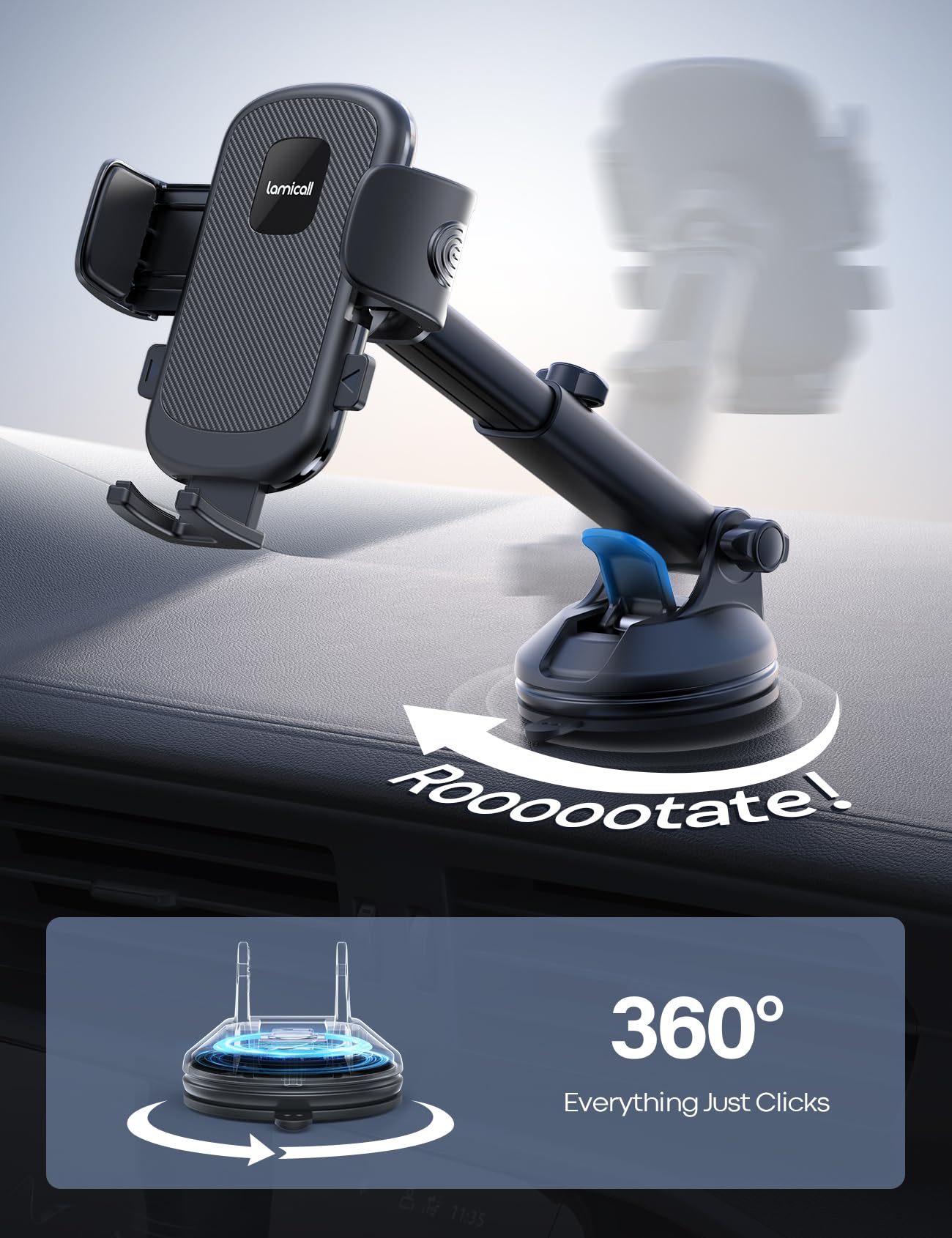 Lamicall Cell Phone Holder Car   [Ultra 70Lbs Suction] Phone Mount For Car Quick Release Adjustable Car Phone Holder Mount Dashb