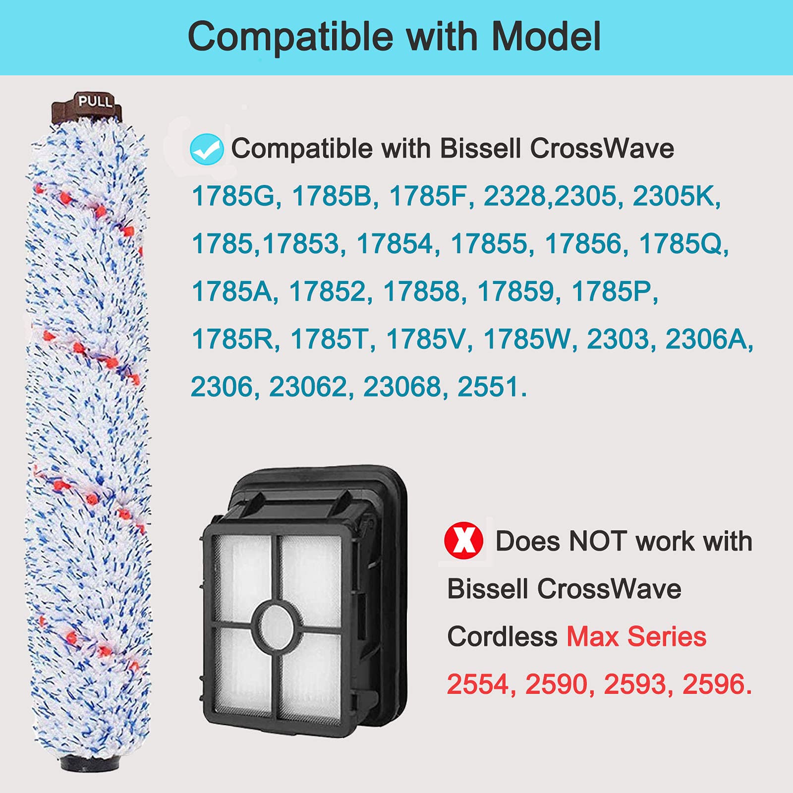 Bvhonwe 6 Pack Replacement Parts Compatible With Bissell Crosswave Vacuum Cleaner, 3 Pack Multi Surface Brush Roll 1868 ,3 Pack