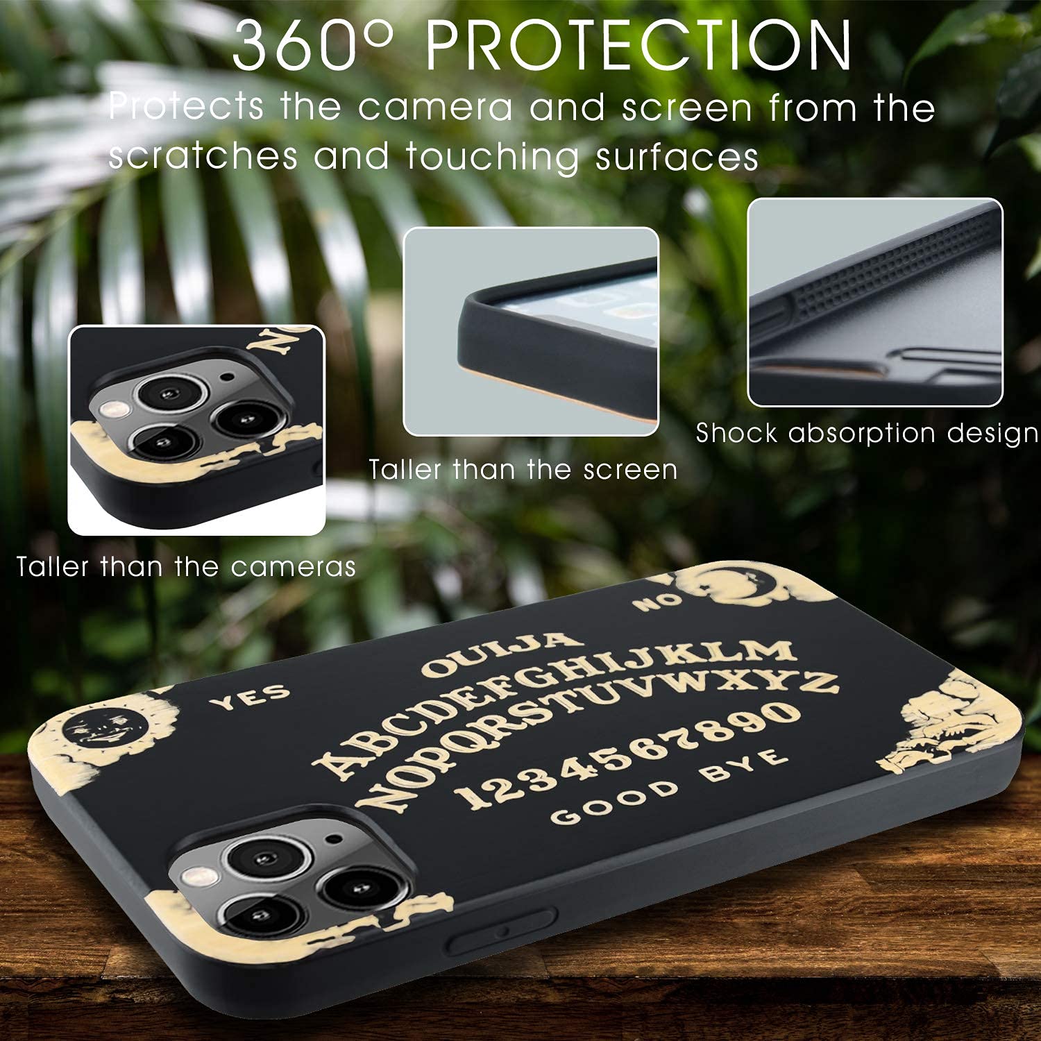 Iproductsus Compatible With Iphone 13 (6.1'') Ouija Board Phone Case And Screen Protector, Cool & Unique Black Bamboo Wooden Eng