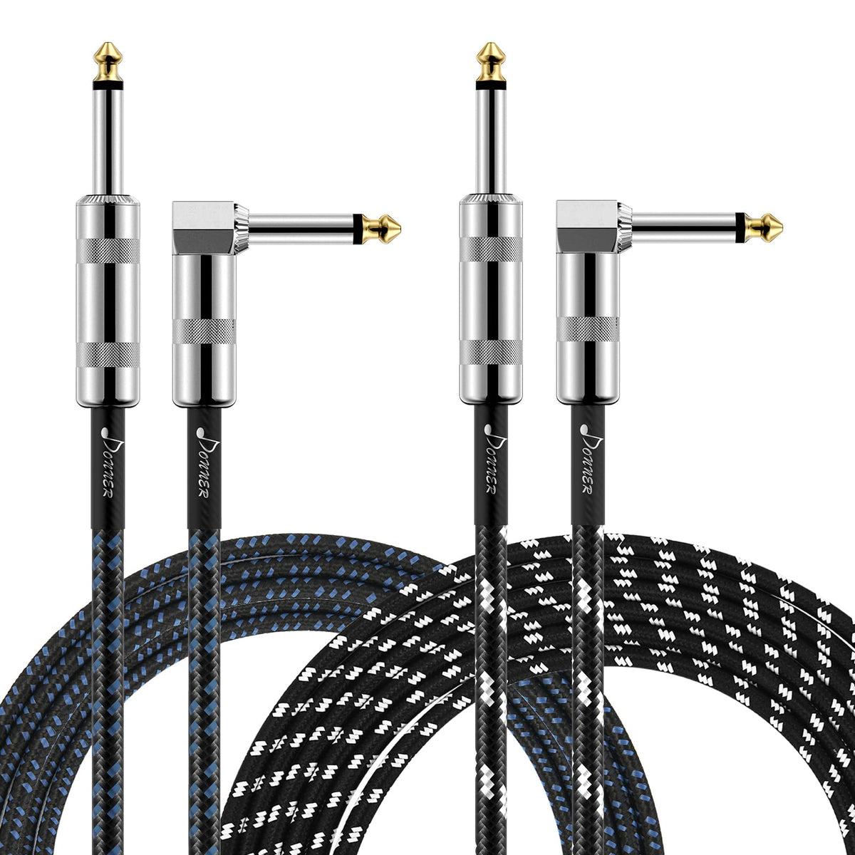 Donner Guitar Cable 10 Ft 2 Pack, Electric Instrument Cable Bass Amp Cord For Guitar Bass Amplifier Audio, 1/4'' Right Angle To 