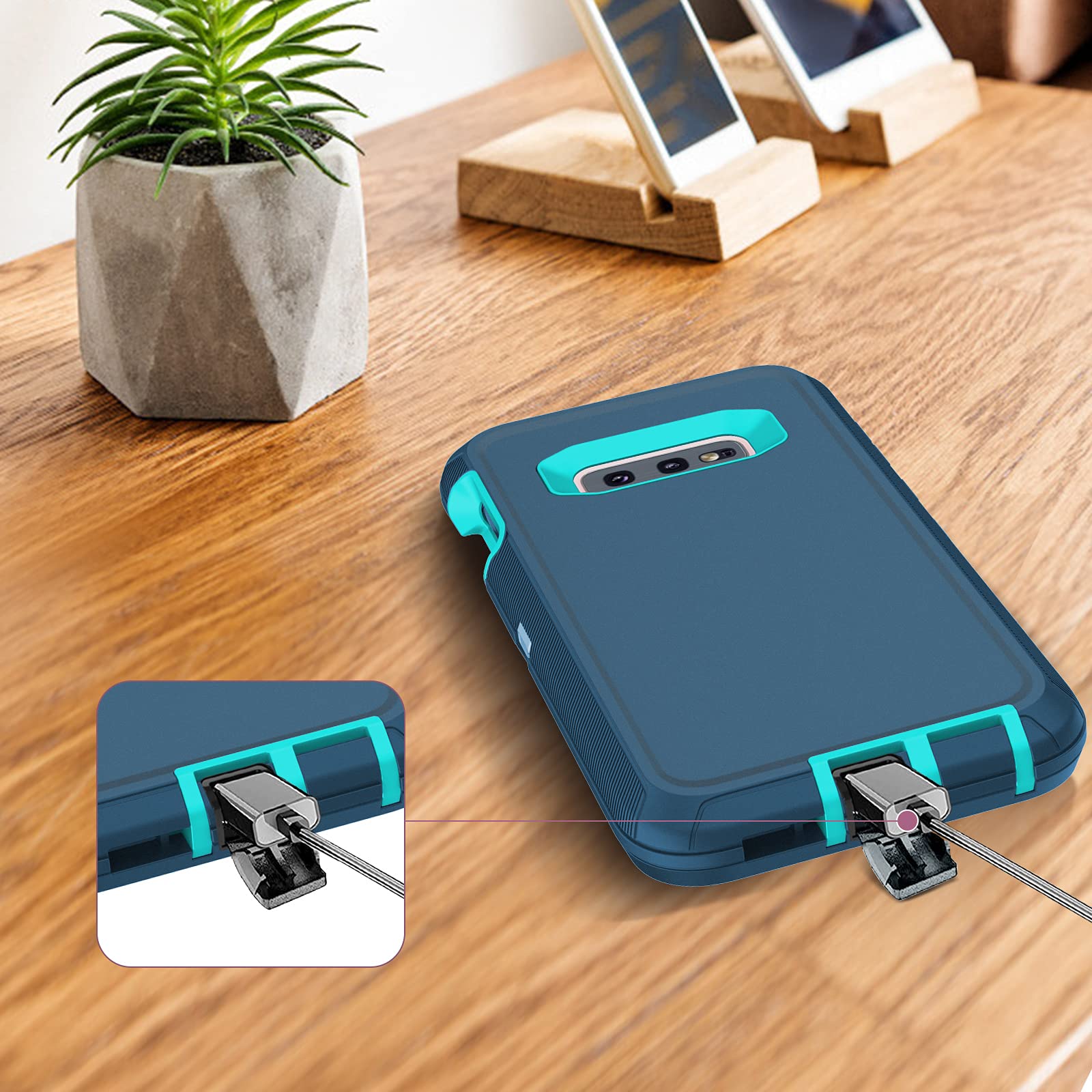 I-HONVA Samsung Galaxy S10E Shockproof Phone Case 3-Layer Full Body Rugged Polycarbonate Turquoise